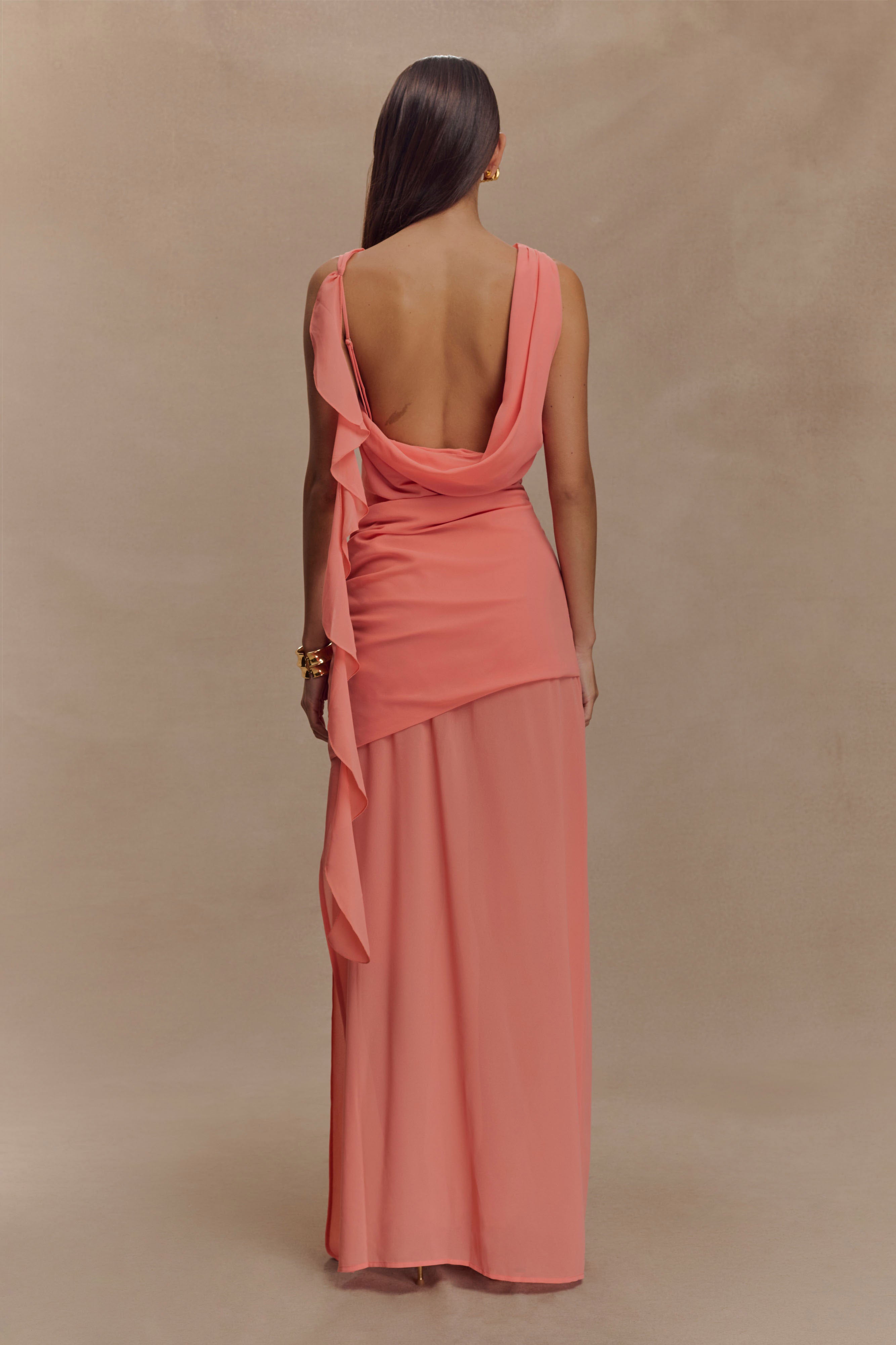Alternative view of Daria Draped Chiffon Maxi Dress - Pastel Nectarine