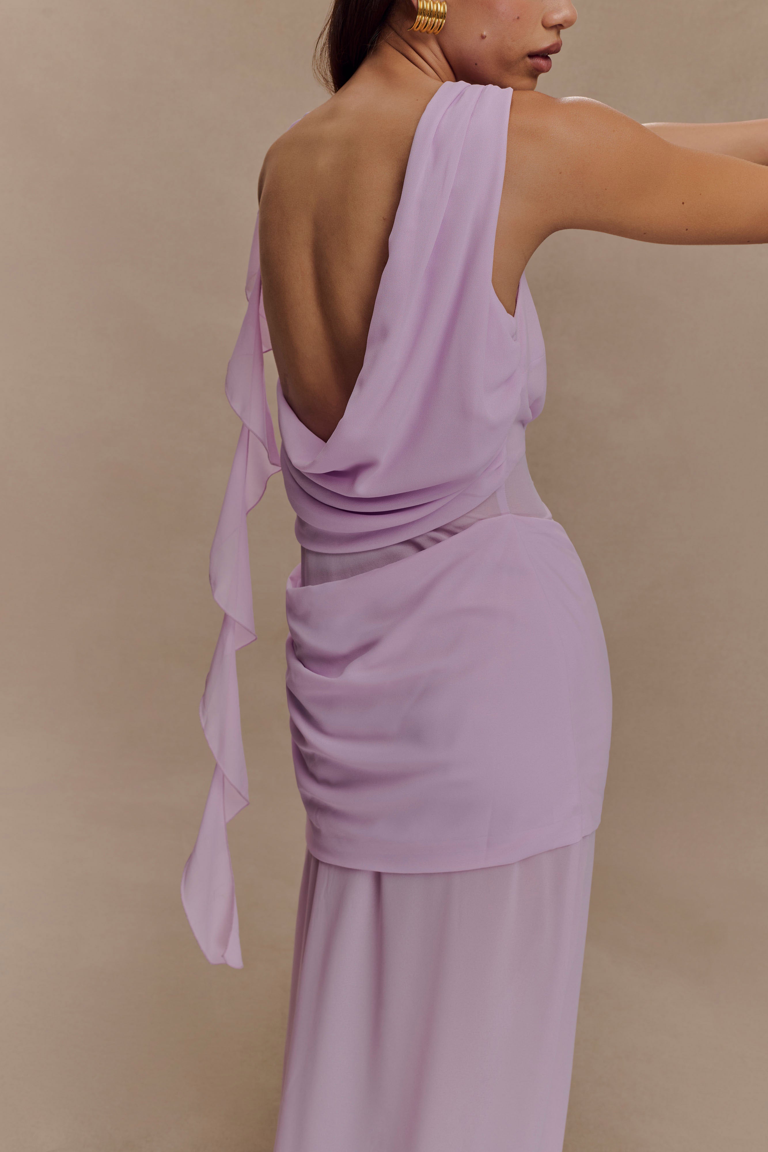 Daria Draped Chiffon Maxi Dress - Light Lilac - Image 3