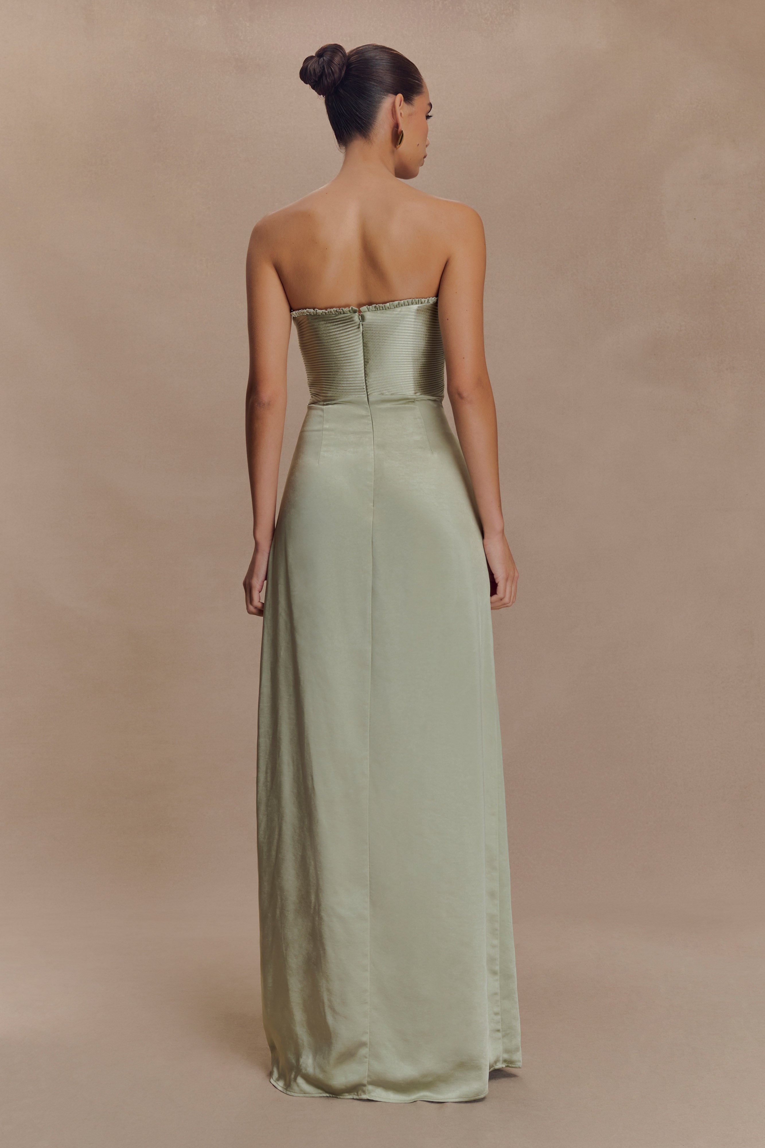 Alternative view of Larissa Satin Maxi Dress With Ruched Petals - Sage