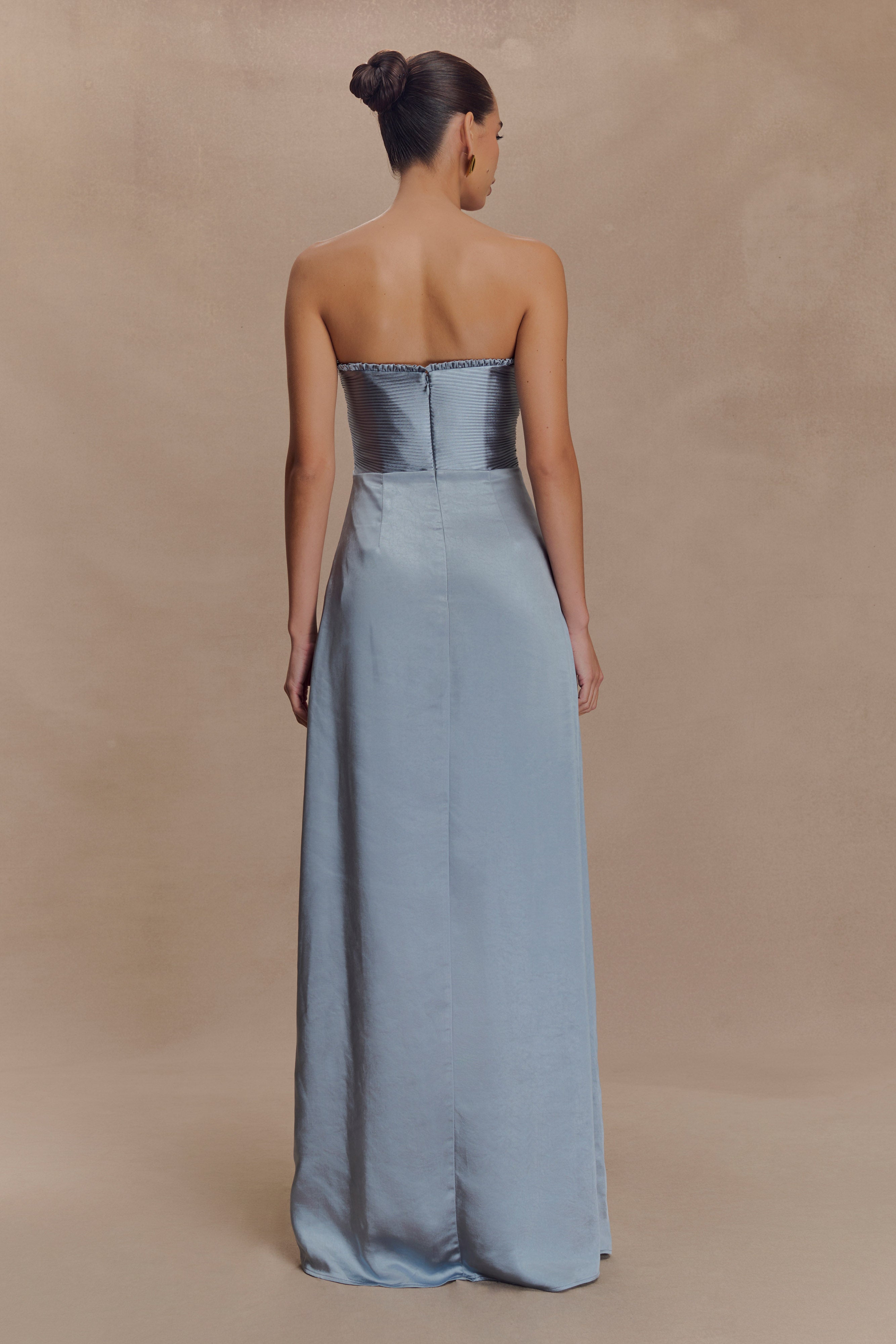 Larissa Satin Maxi Dress With Ruched Petals - Frosted Blue - Image 2