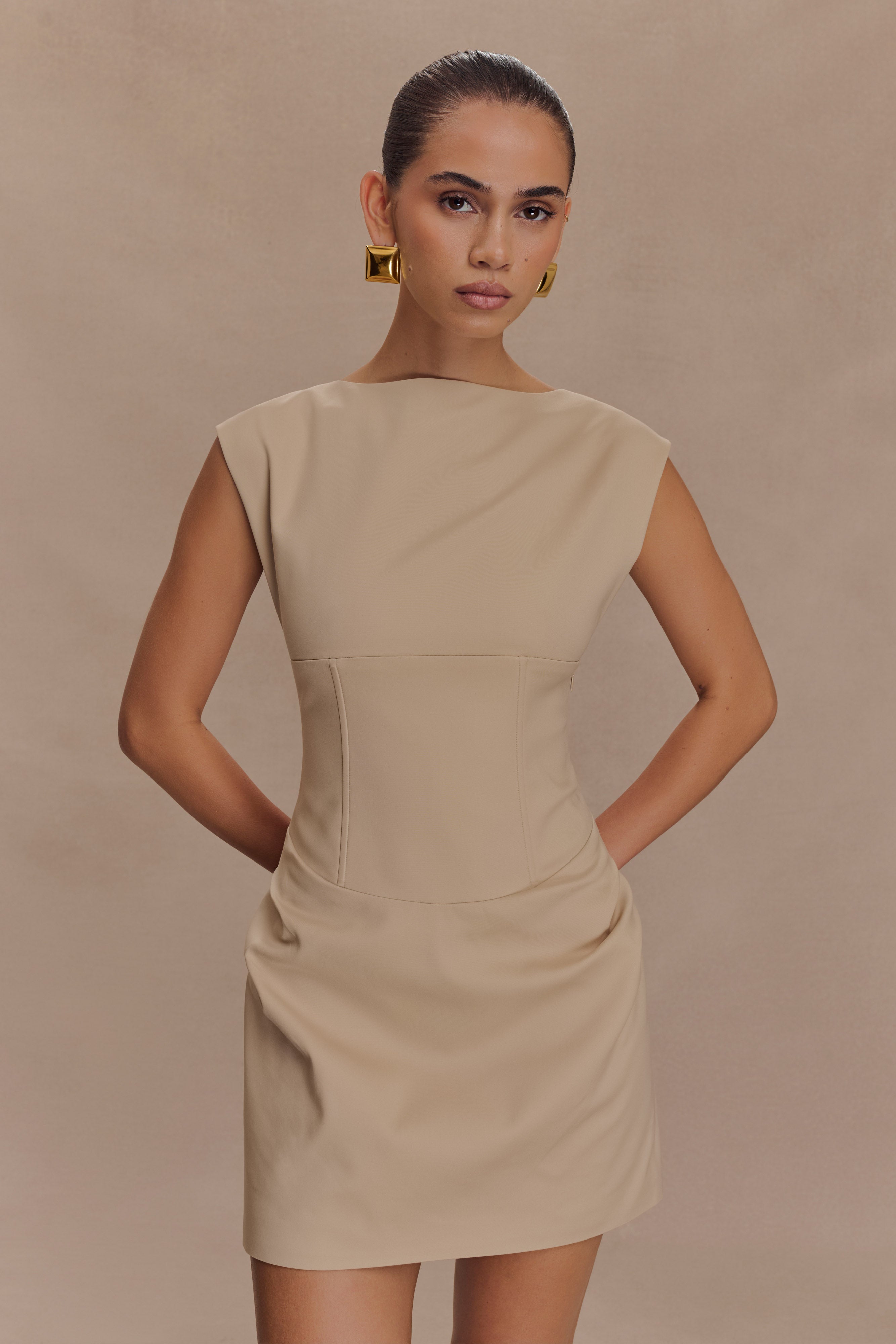 Doris Sleeveless Mini Dress - Camel - Image 4