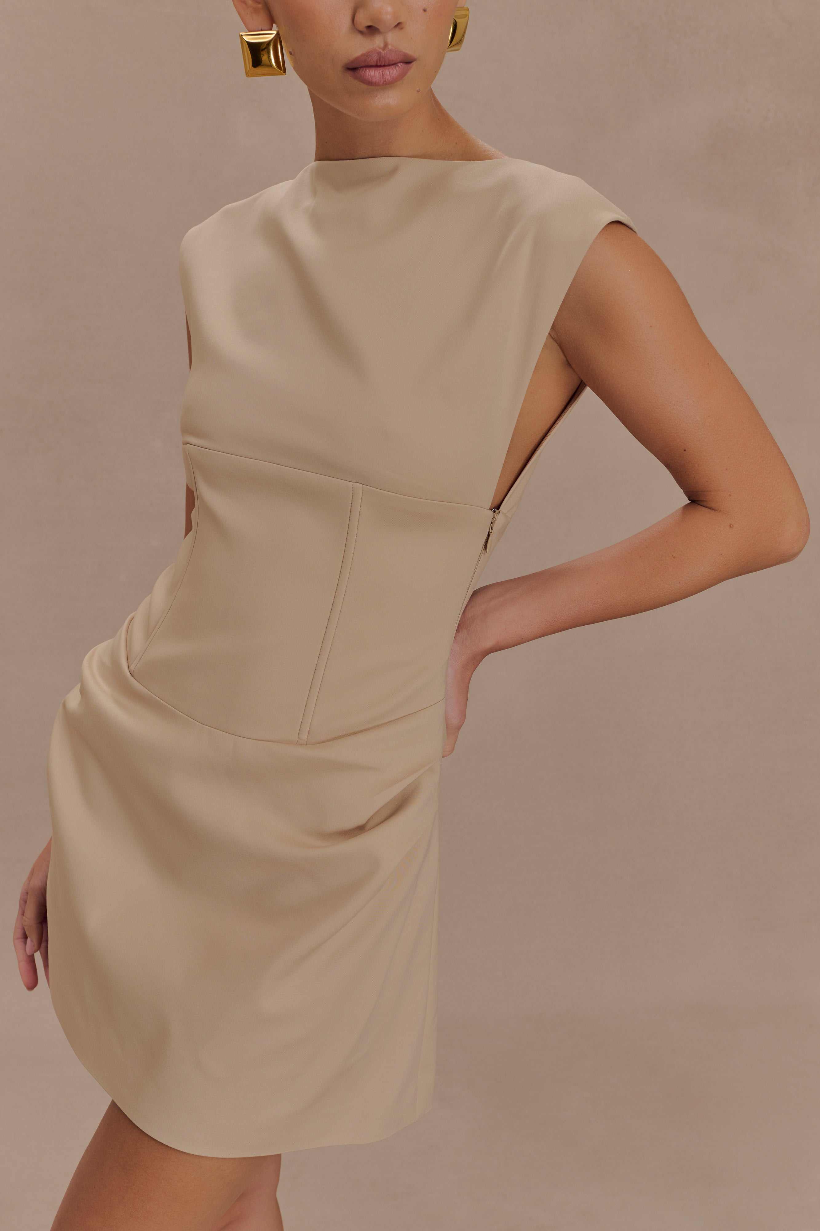 Doris Sleeveless Mini Dress - Camel - Image 3