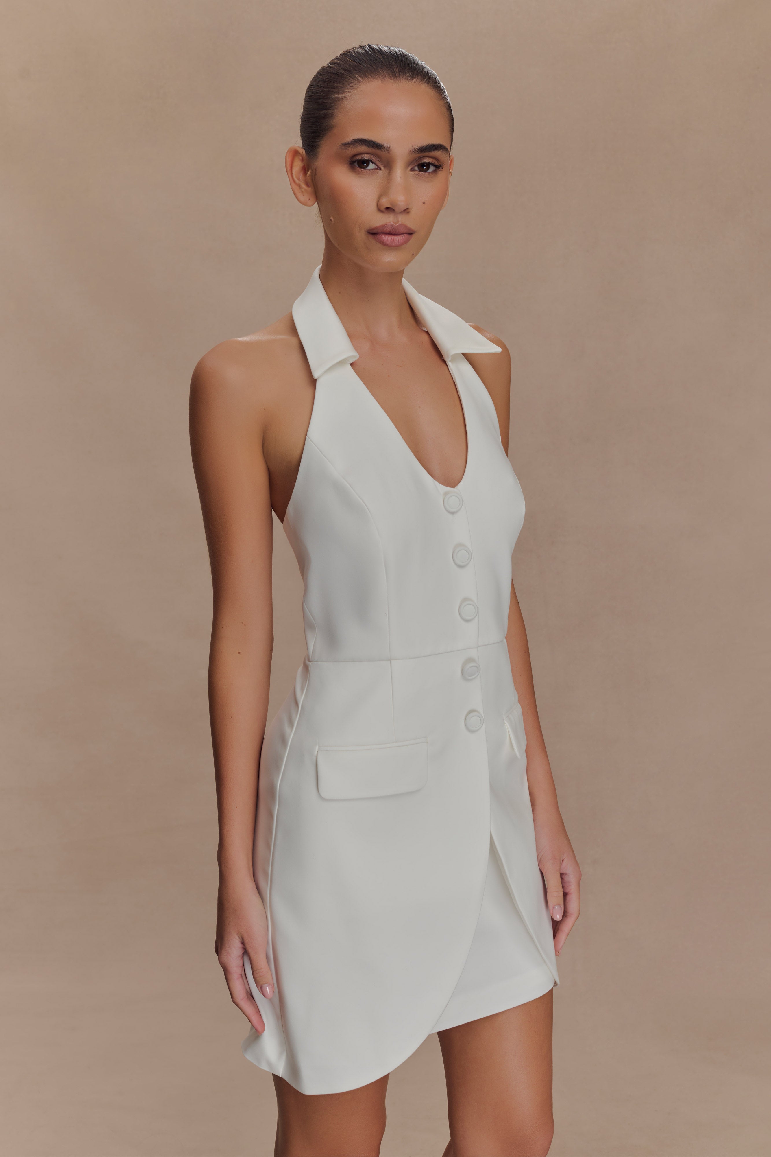 Ruth Cotton Halter Mini Dress - Ivory - Image 4