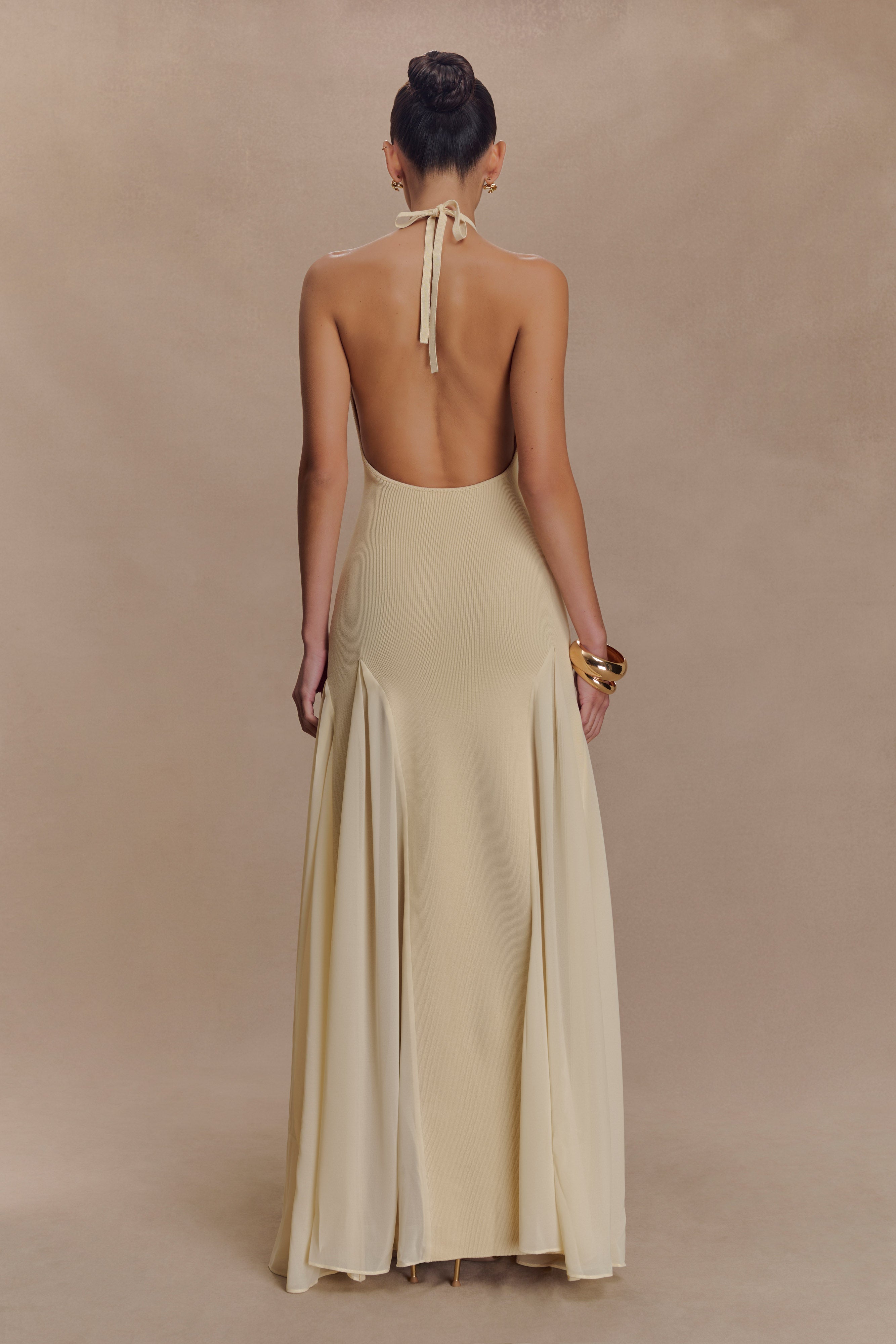 Alternative view of Soleil Knit And Mesh Halter Maxi Dress - Cream