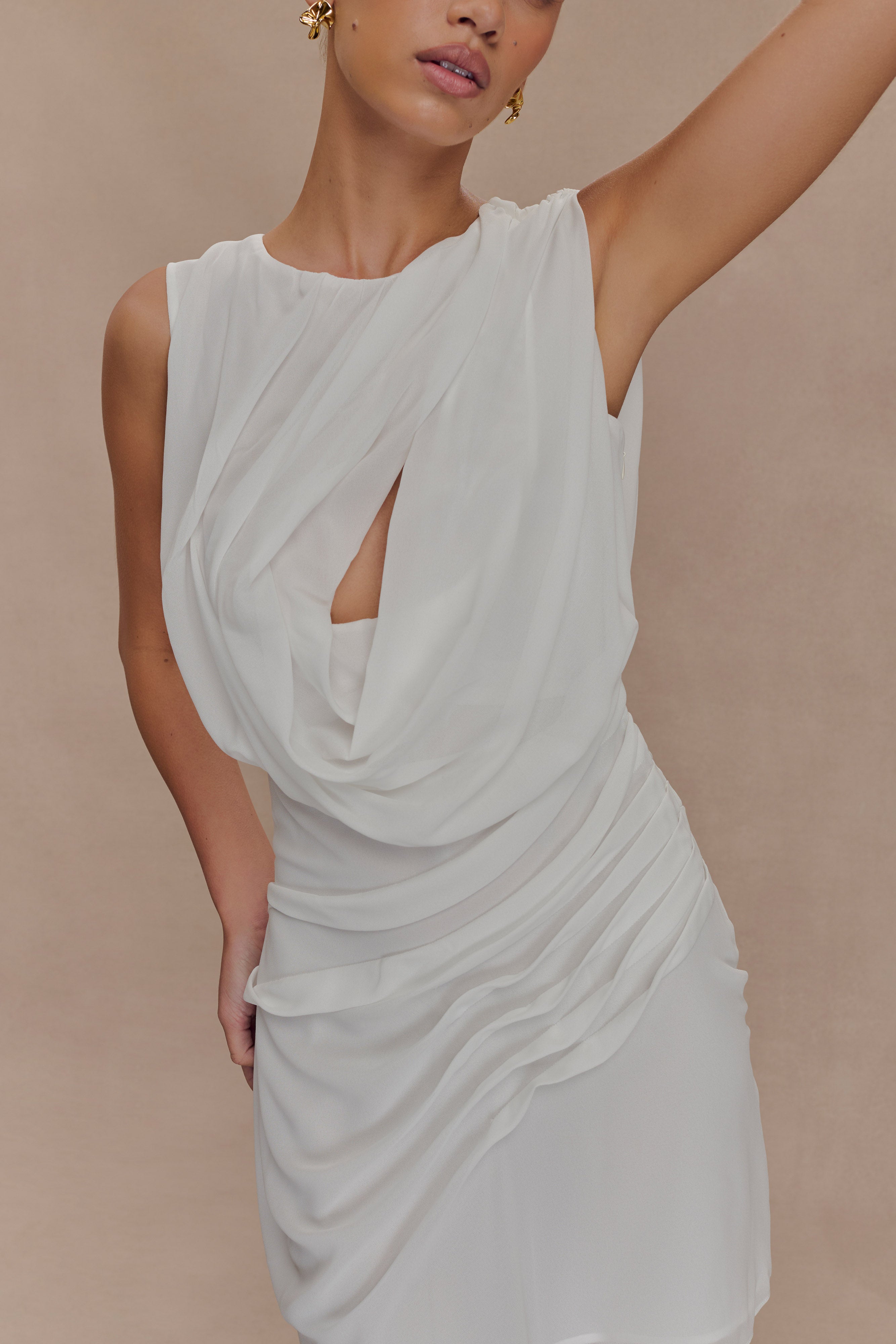 Oria Chiffon Mini Dress - White - Image 3