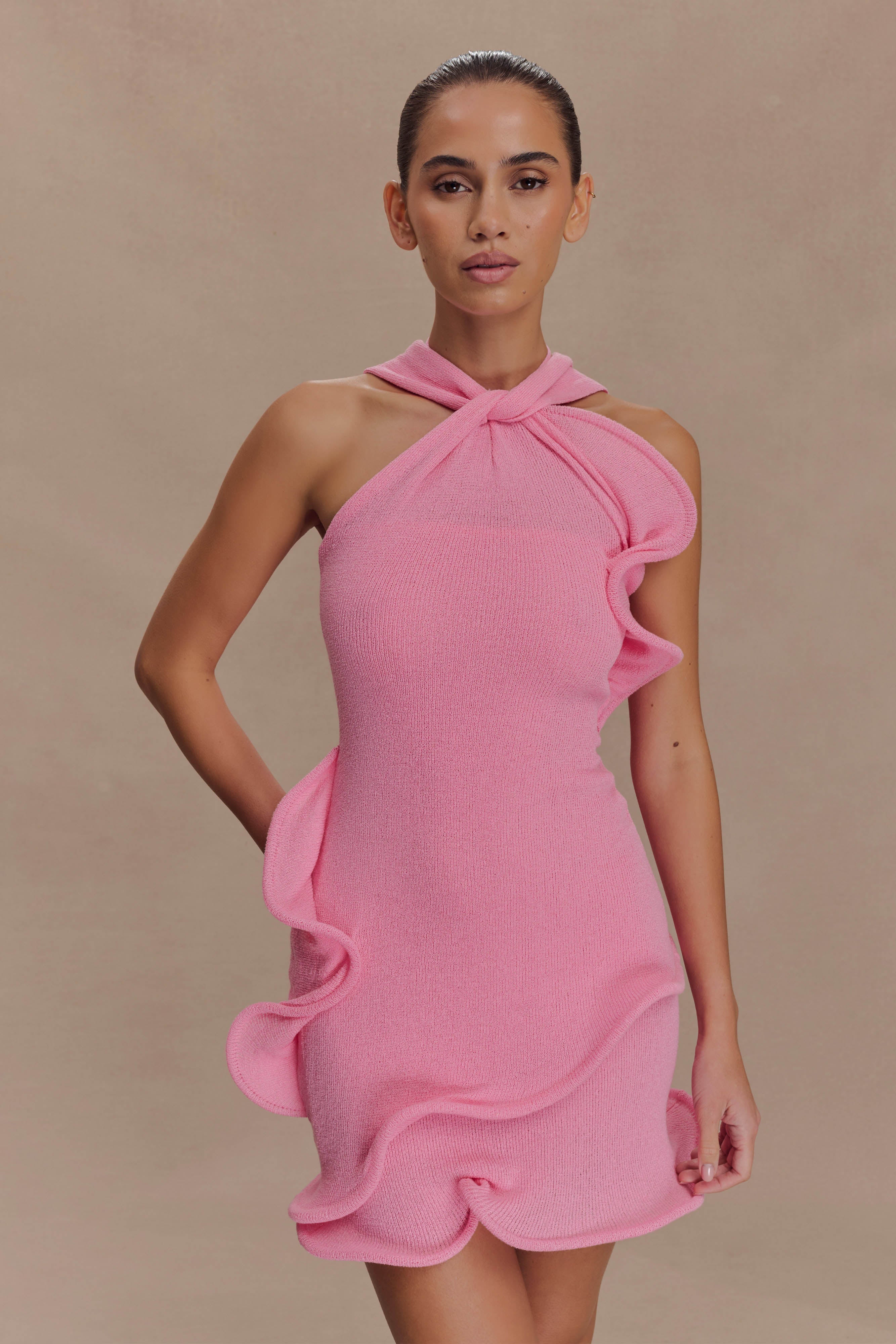 Alternative view of Caprice Halter Knit Mini Dress - Bubblegum Pink