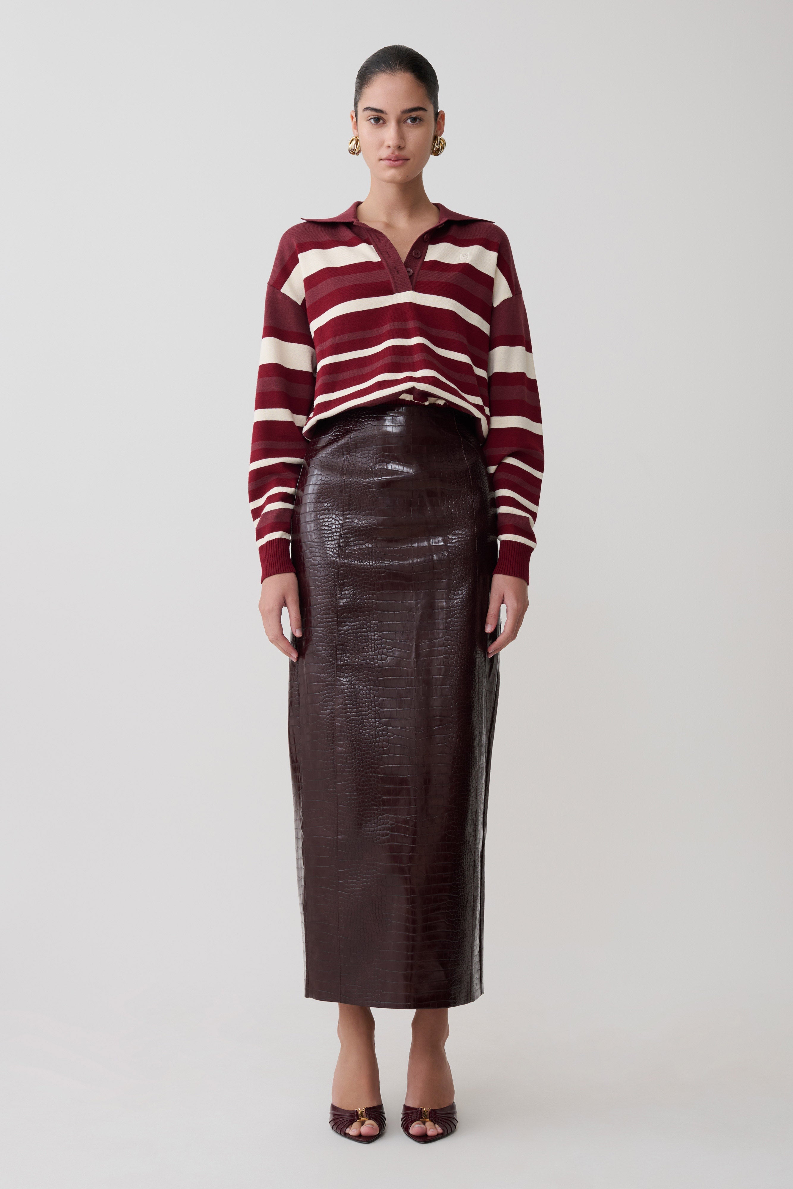 Philly Stripe Long Sleeve Knit Jumper - Burgundy/Cream - Image 6