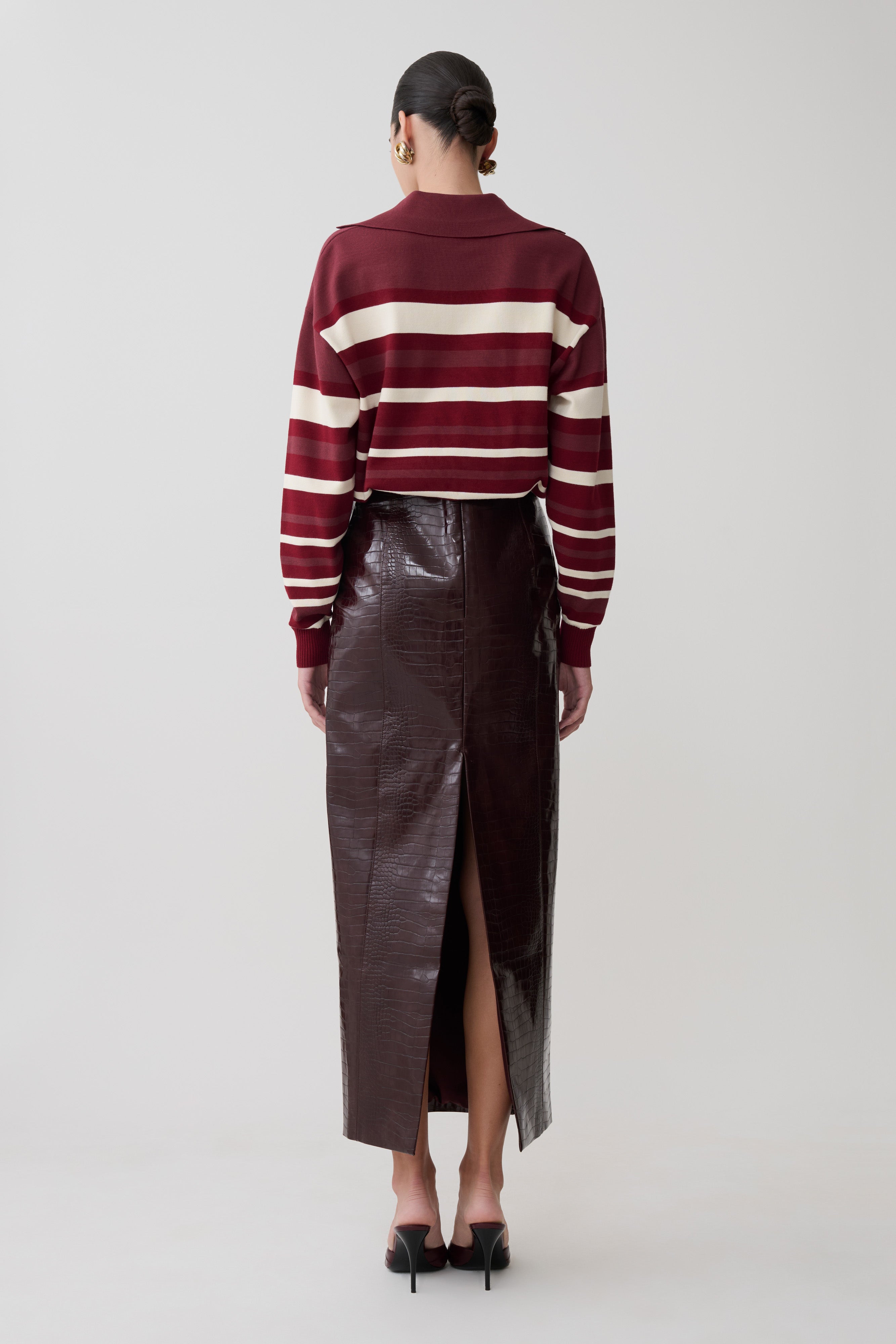 Philly Stripe Long Sleeve Knit Jumper - Burgundy/Cream - Image 9