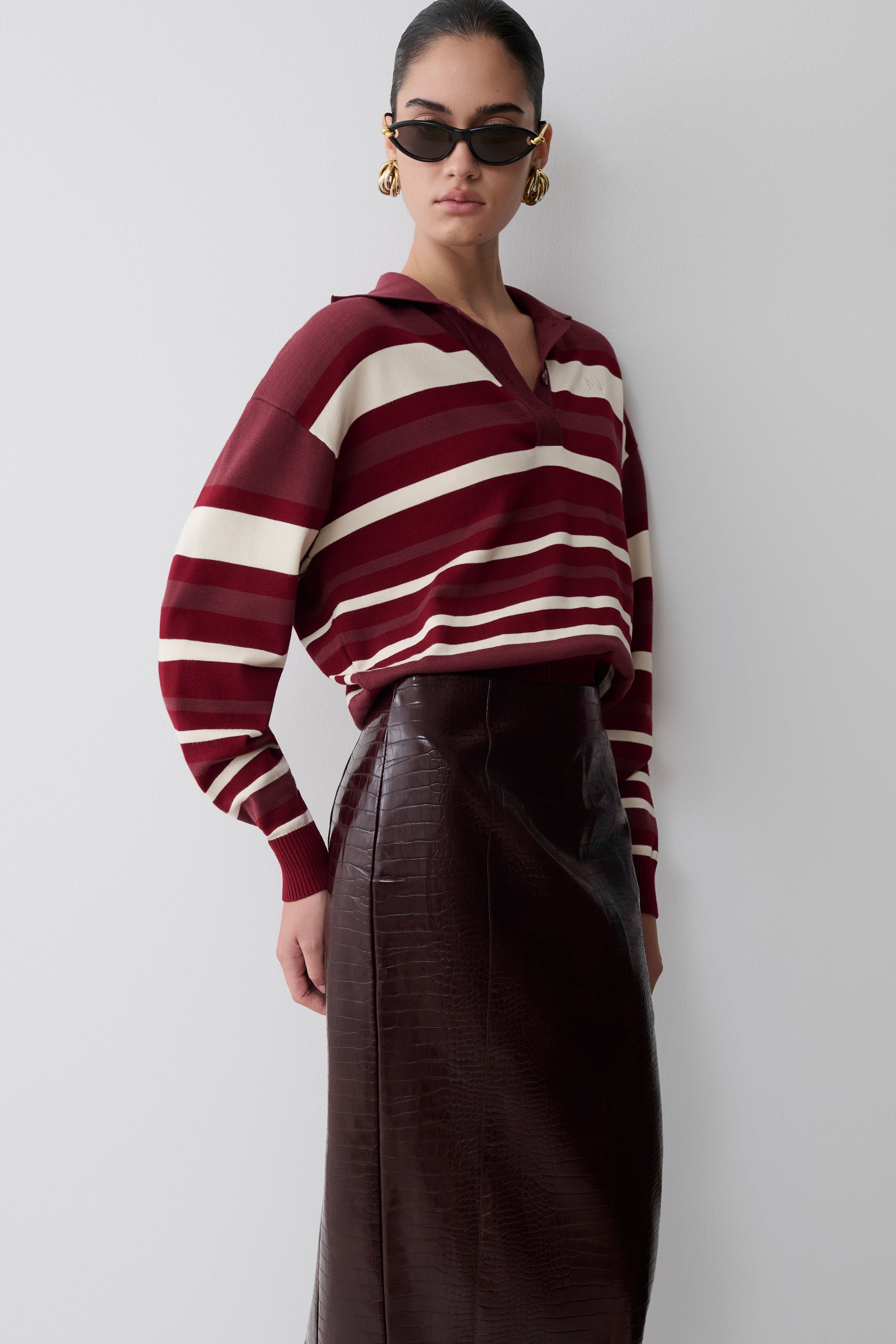 Philly Stripe Long Sleeve Knit Jumper - Burgundy/Cream - Image 7