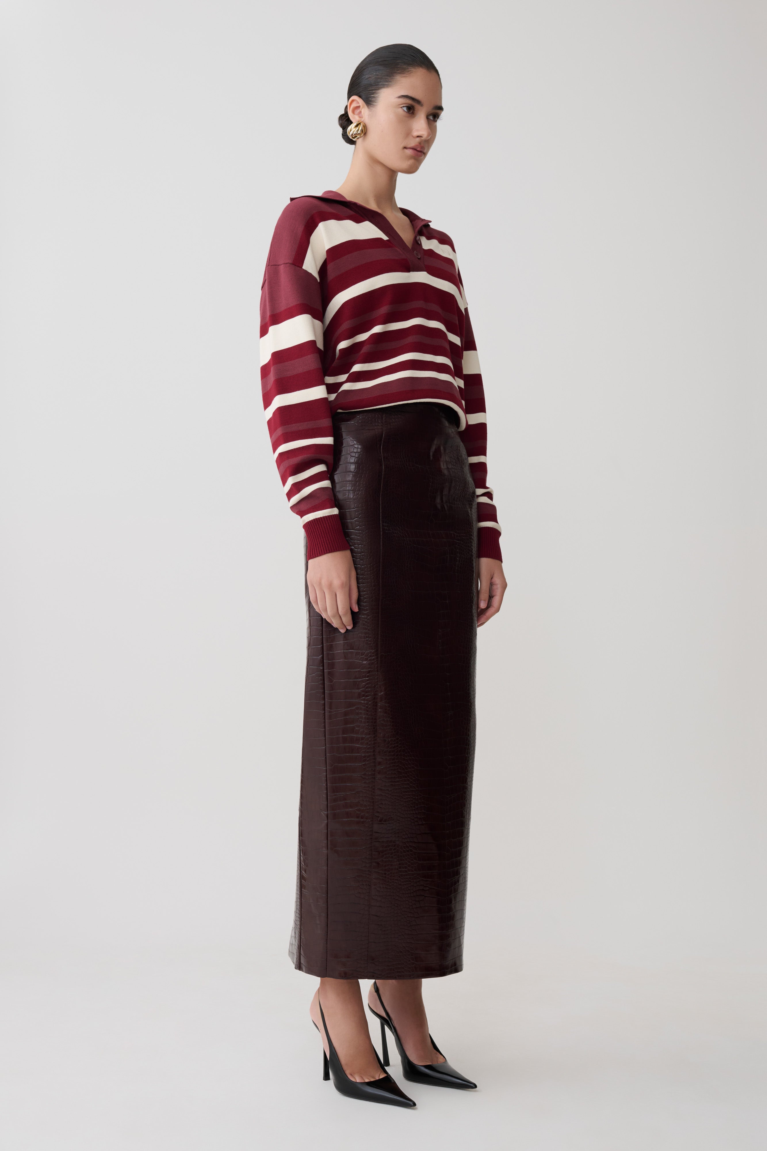 Philly Stripe Long Sleeve Knit Jumper - Burgundy/Cream - Image 8