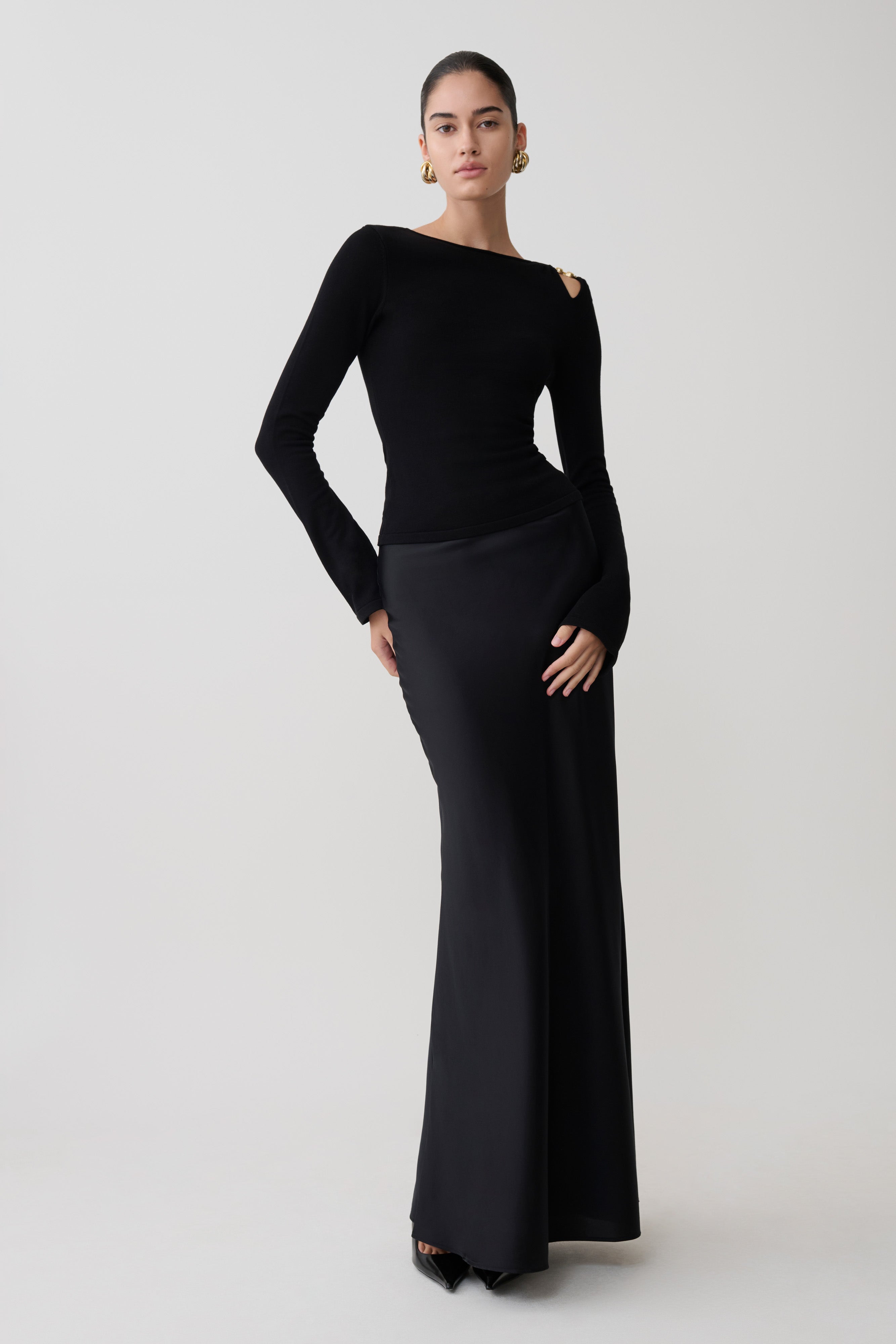 Ricky Knit Long Sleeve Longline Top - Black - Image 6