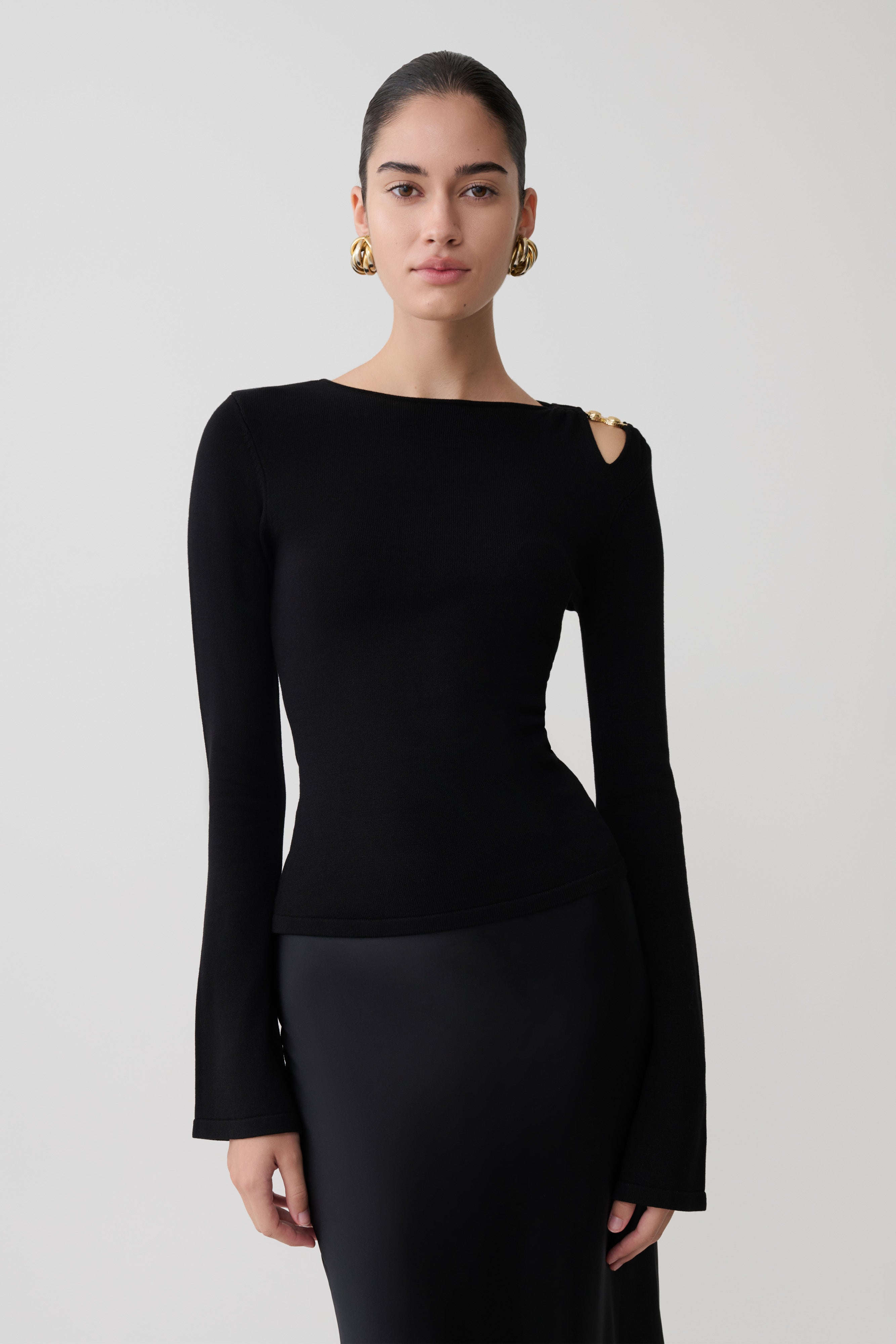 Ricky Knit Long Sleeve Longline Top - Black - Image 5