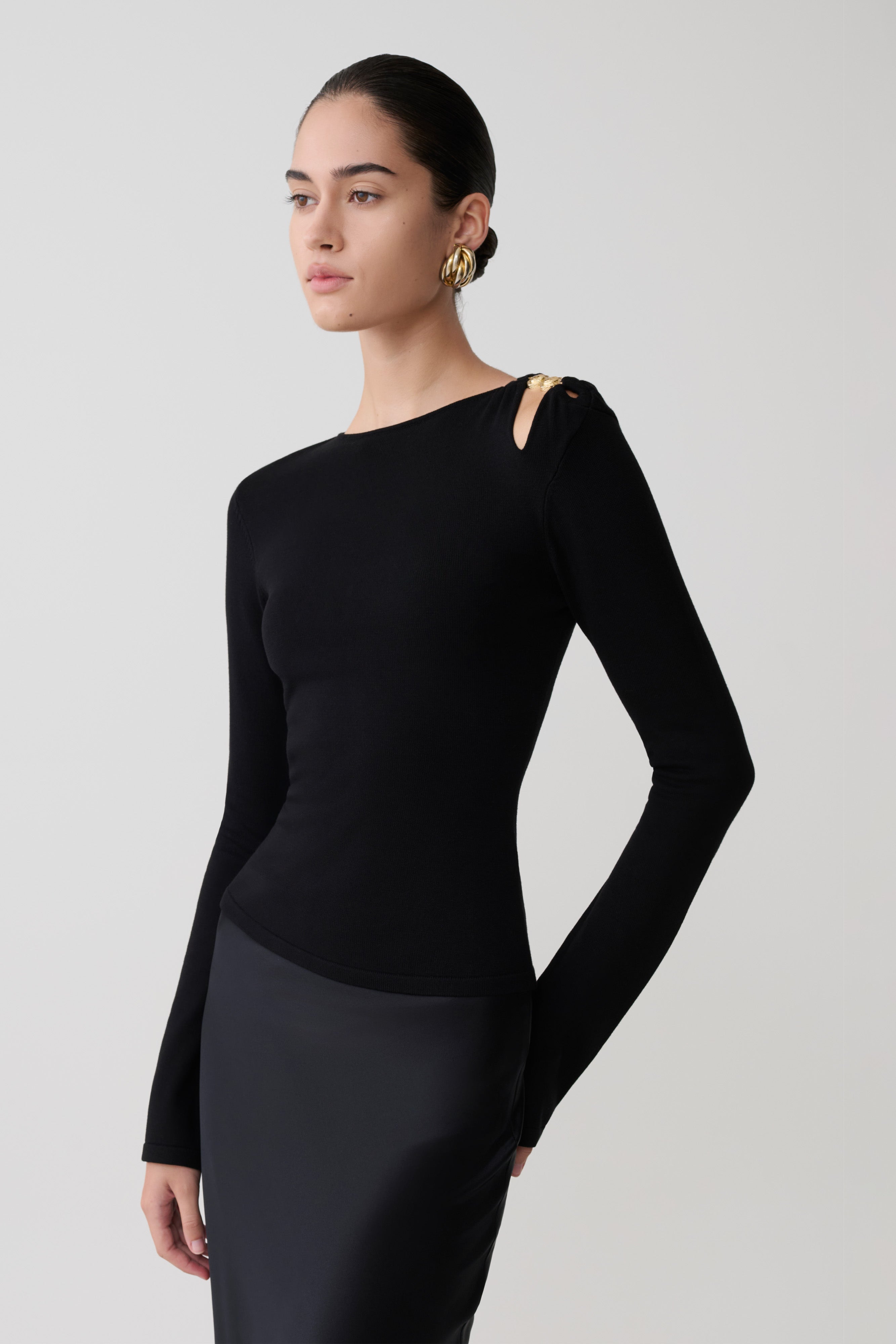 Ricky Knit Long Sleeve Longline Top - Black - Image 3