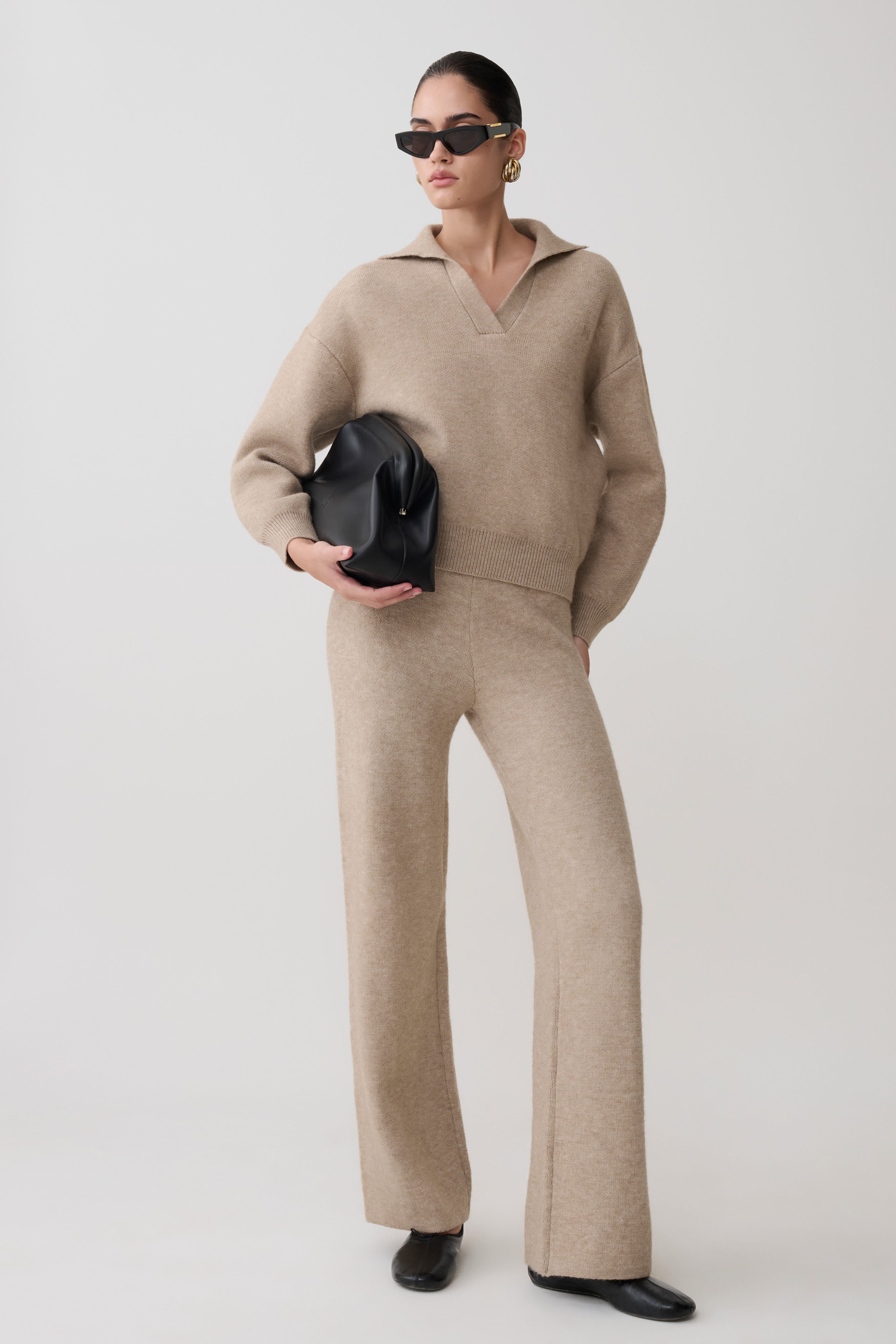 Evan Knit Wide Leg Pants - Beige Marle - Image 3