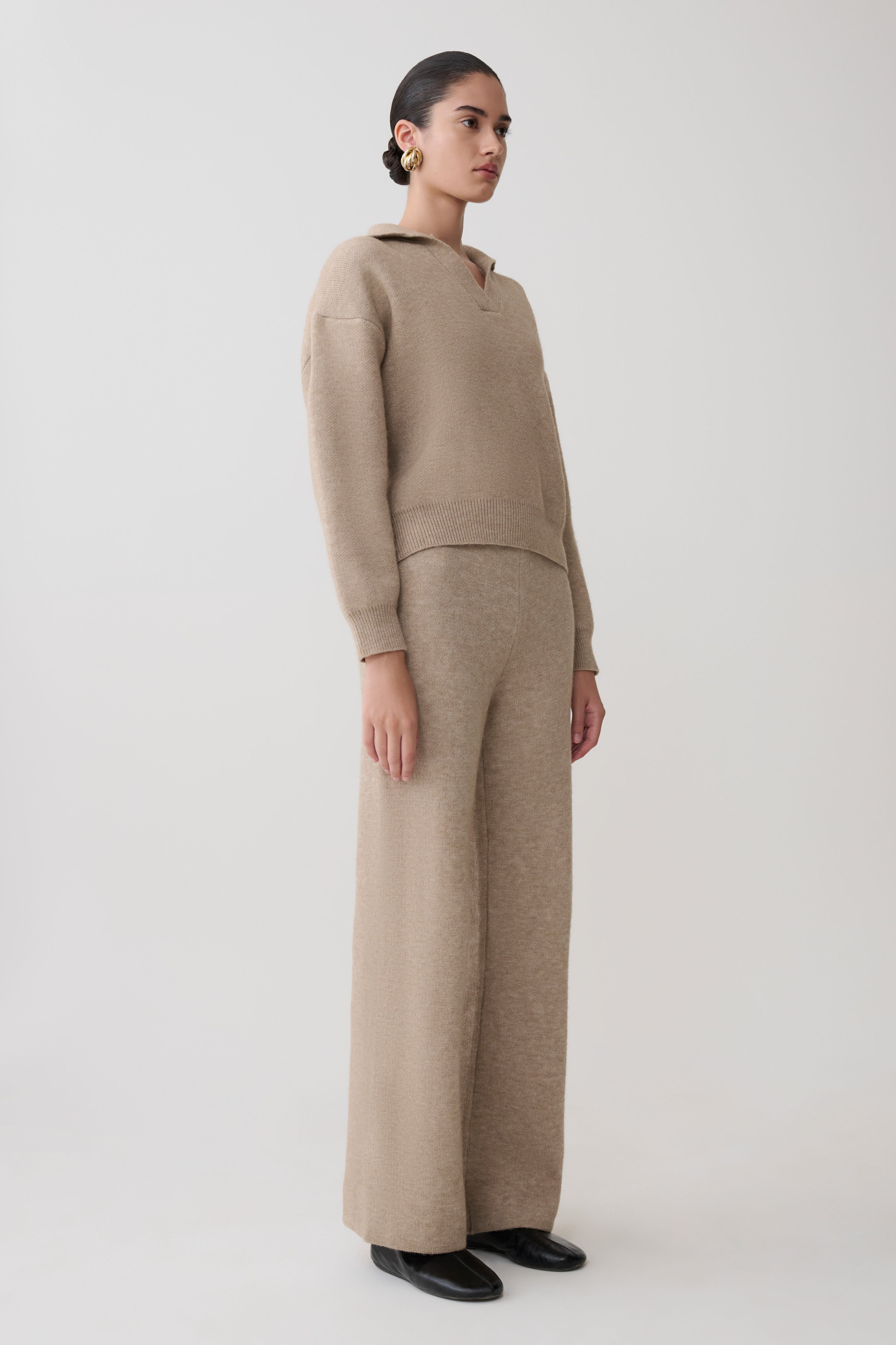 Evan Knit Wide Leg Pants - Beige Marle - Image 4
