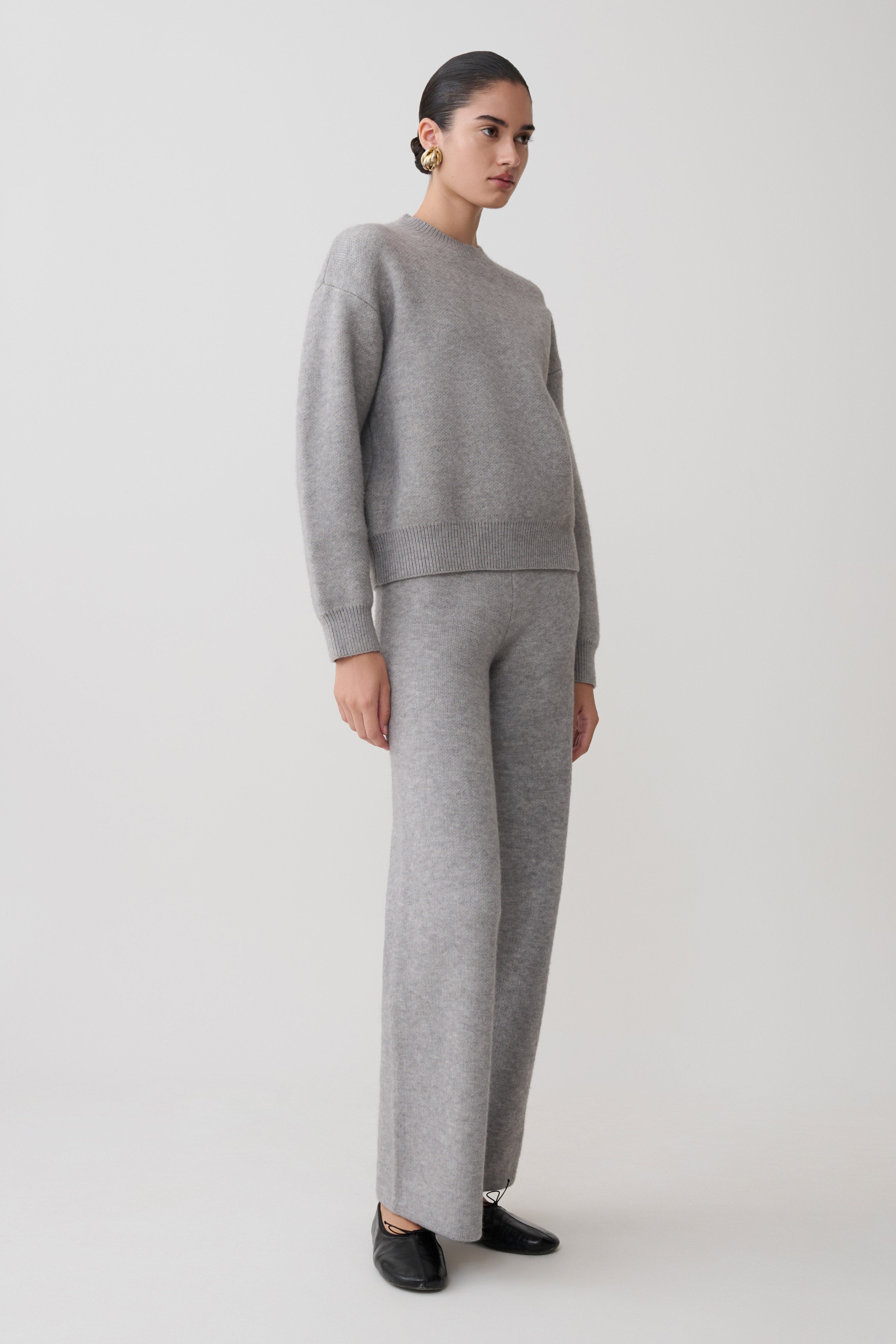 Evan Knit Wide Leg Pants - Grey Marle - Image 3