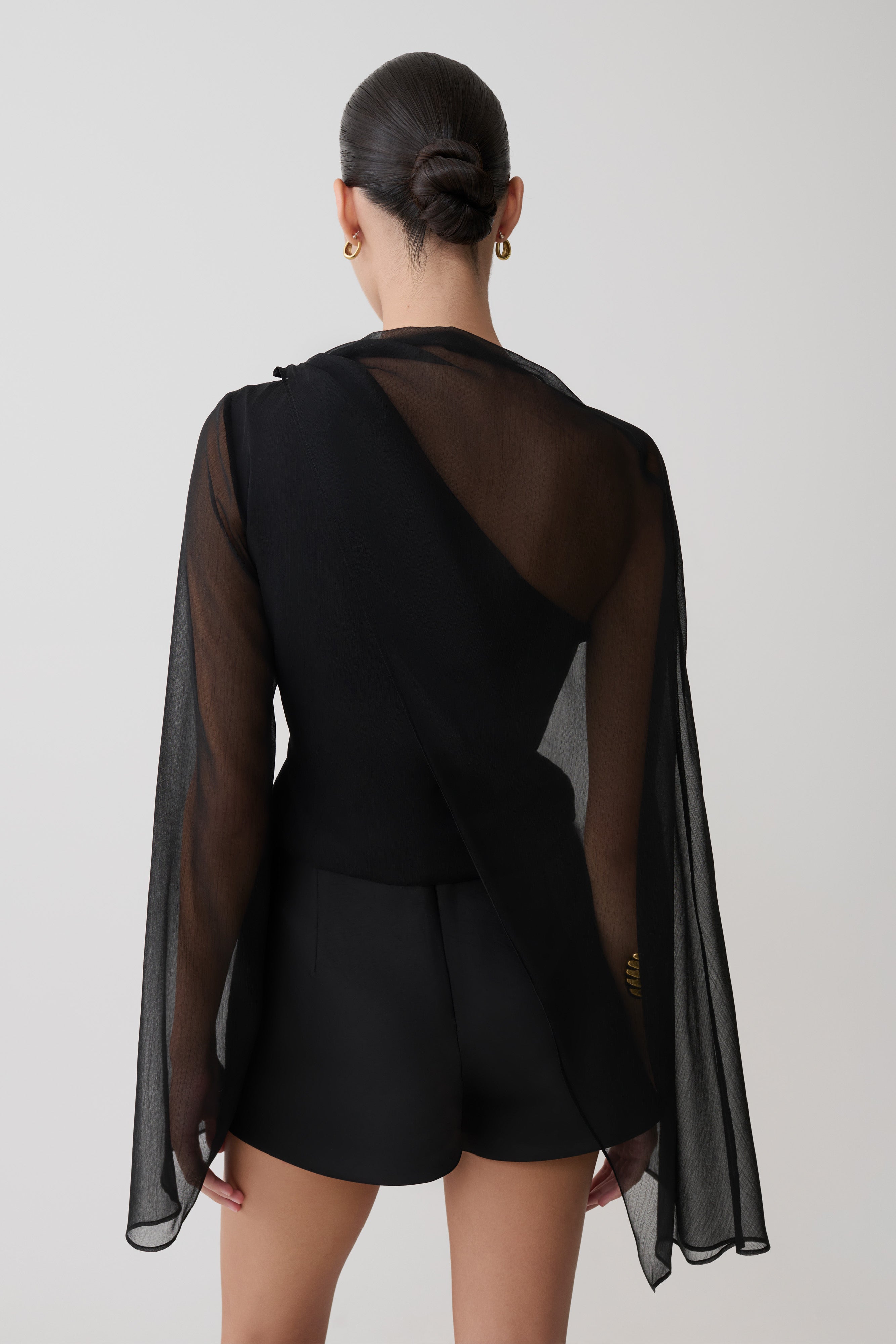 Alternative view of Ida Sheer Asymmetrical Long Sleeve Cape - Black