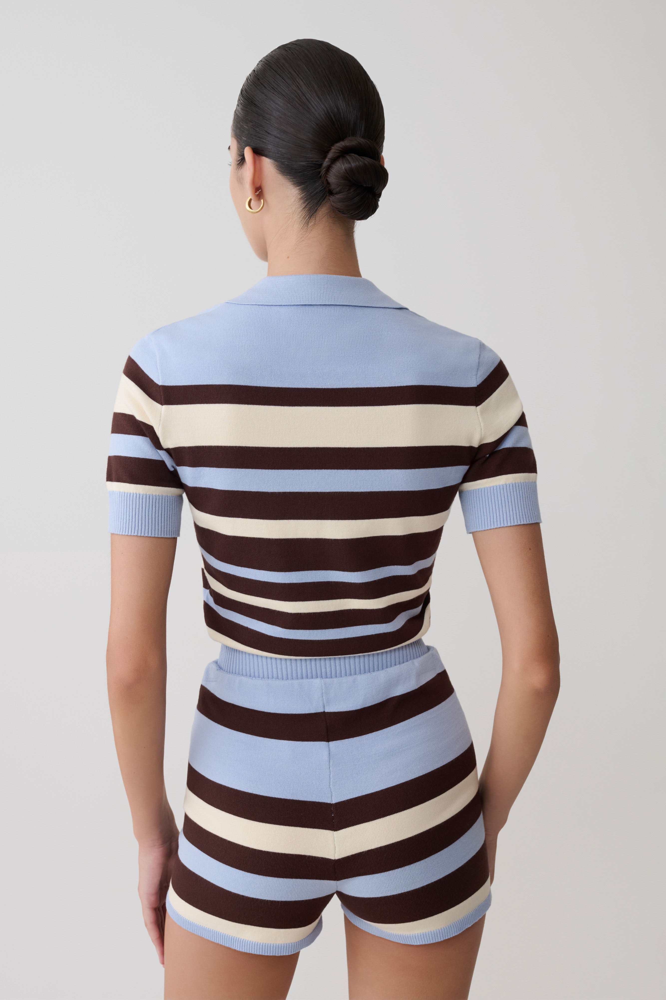 Philly Stripe Knit Button Up Top - Chocolate/Blue - Image 2