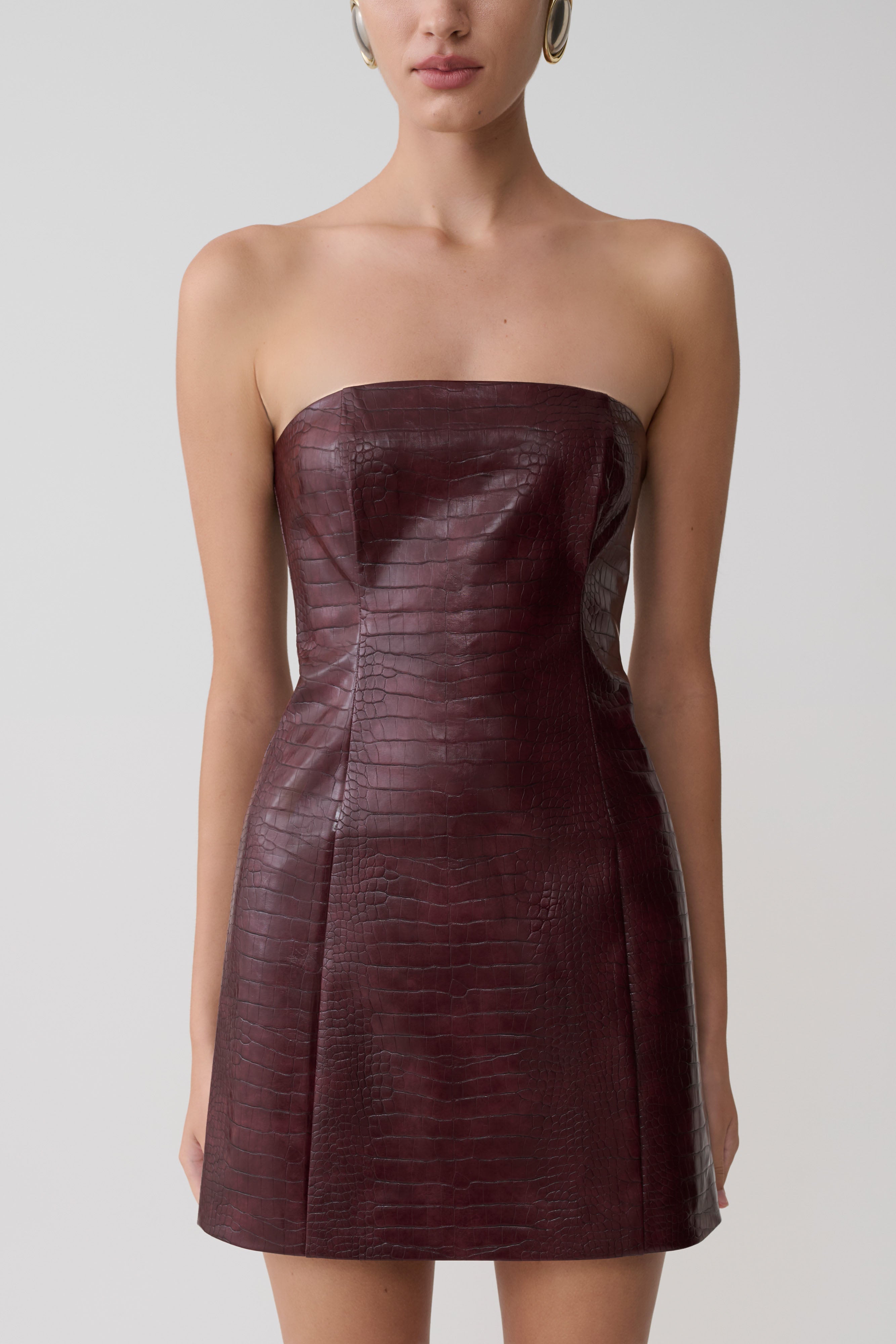 Anouk Faux Leather Strapless Mini Dress - Merlot - Image 3
