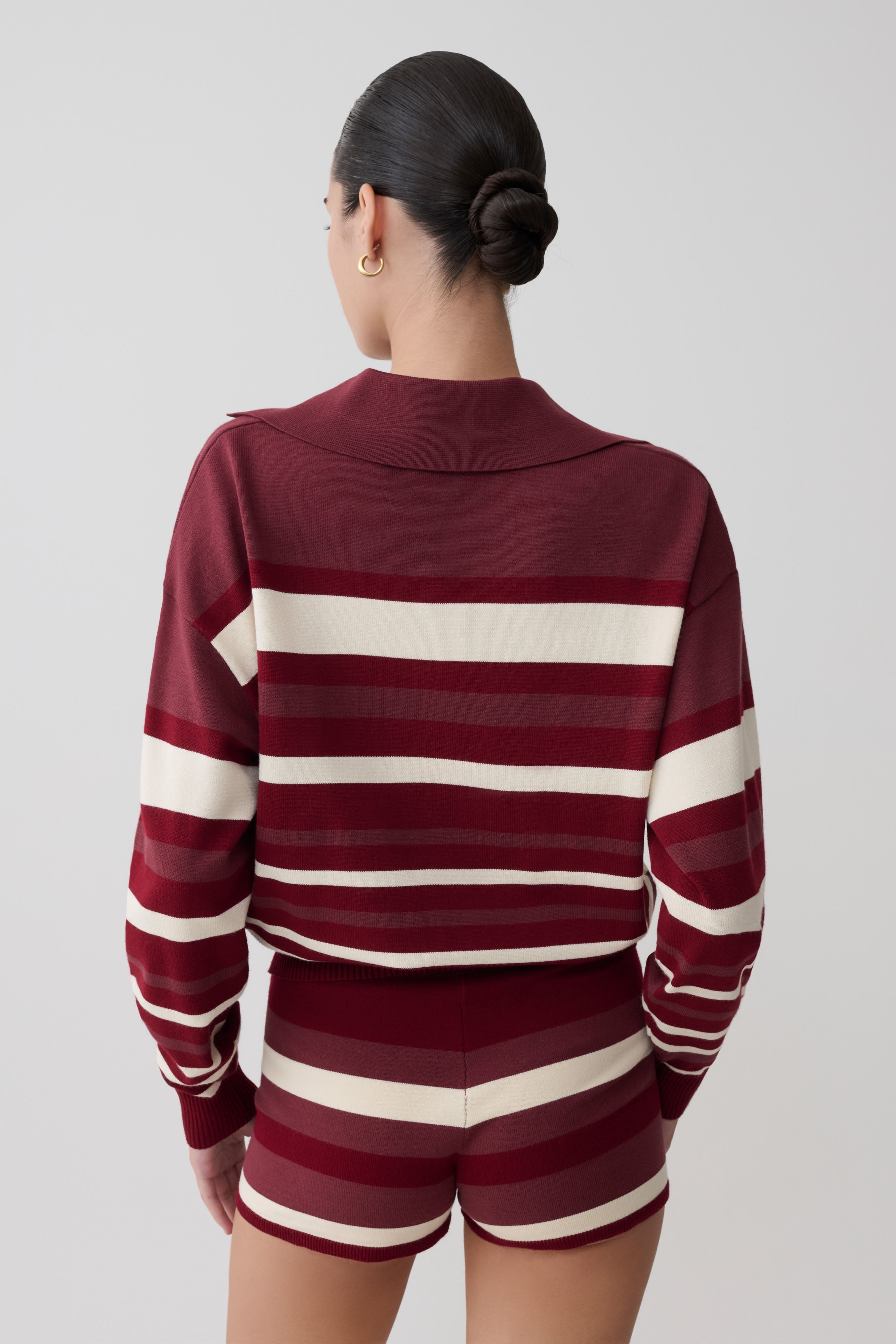 Alternative view of Philly Stripe Long Sleeve Knit Jumper - Burgundy/Cream