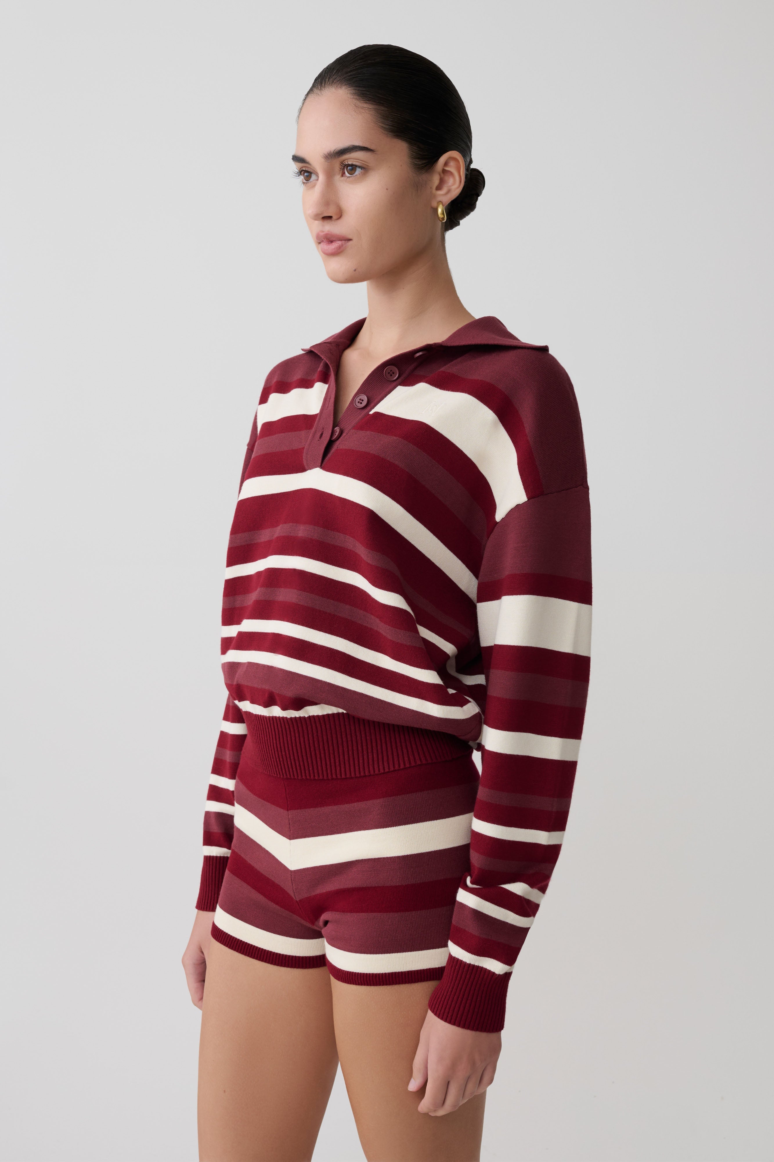 Philly Stripe Long Sleeve Knit Jumper - Burgundy/Cream - Image 3