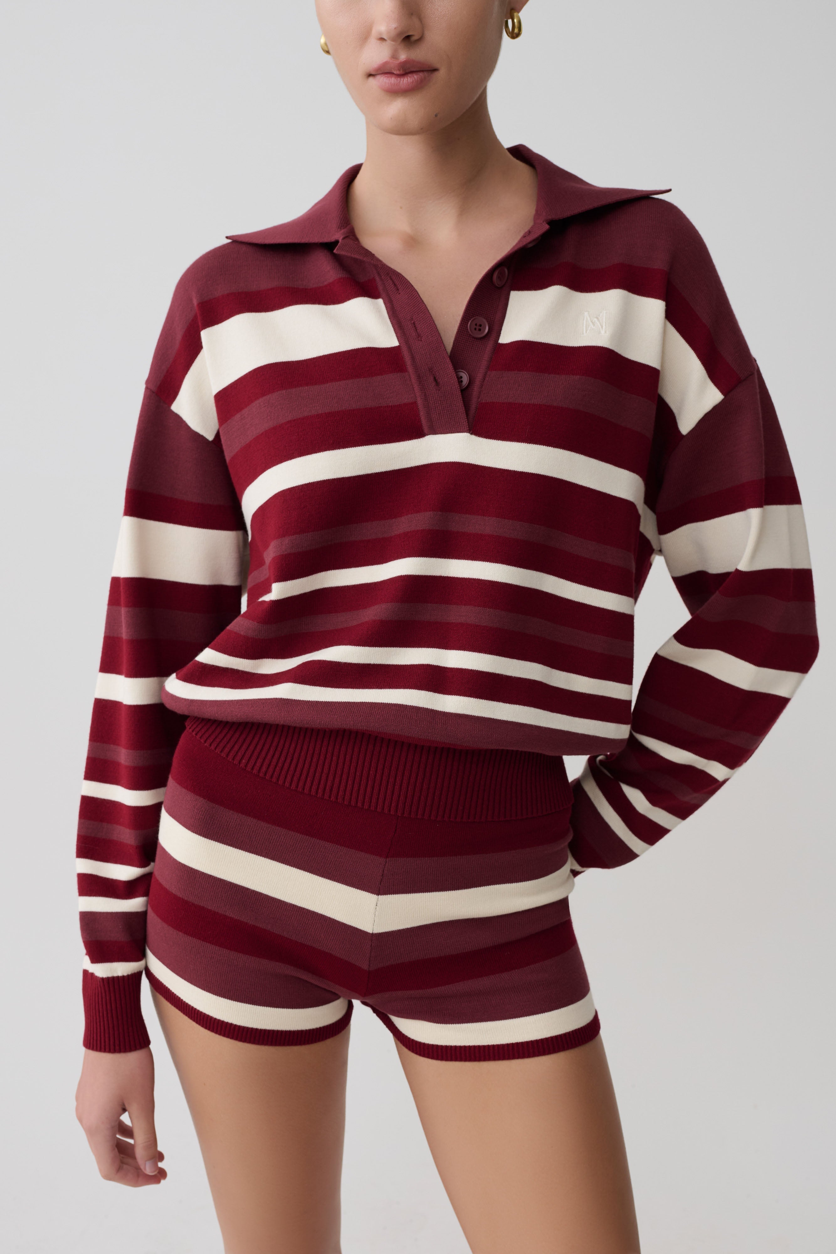 Philly Stripe Long Sleeve Knit Jumper - Burgundy/Cream - Image 5
