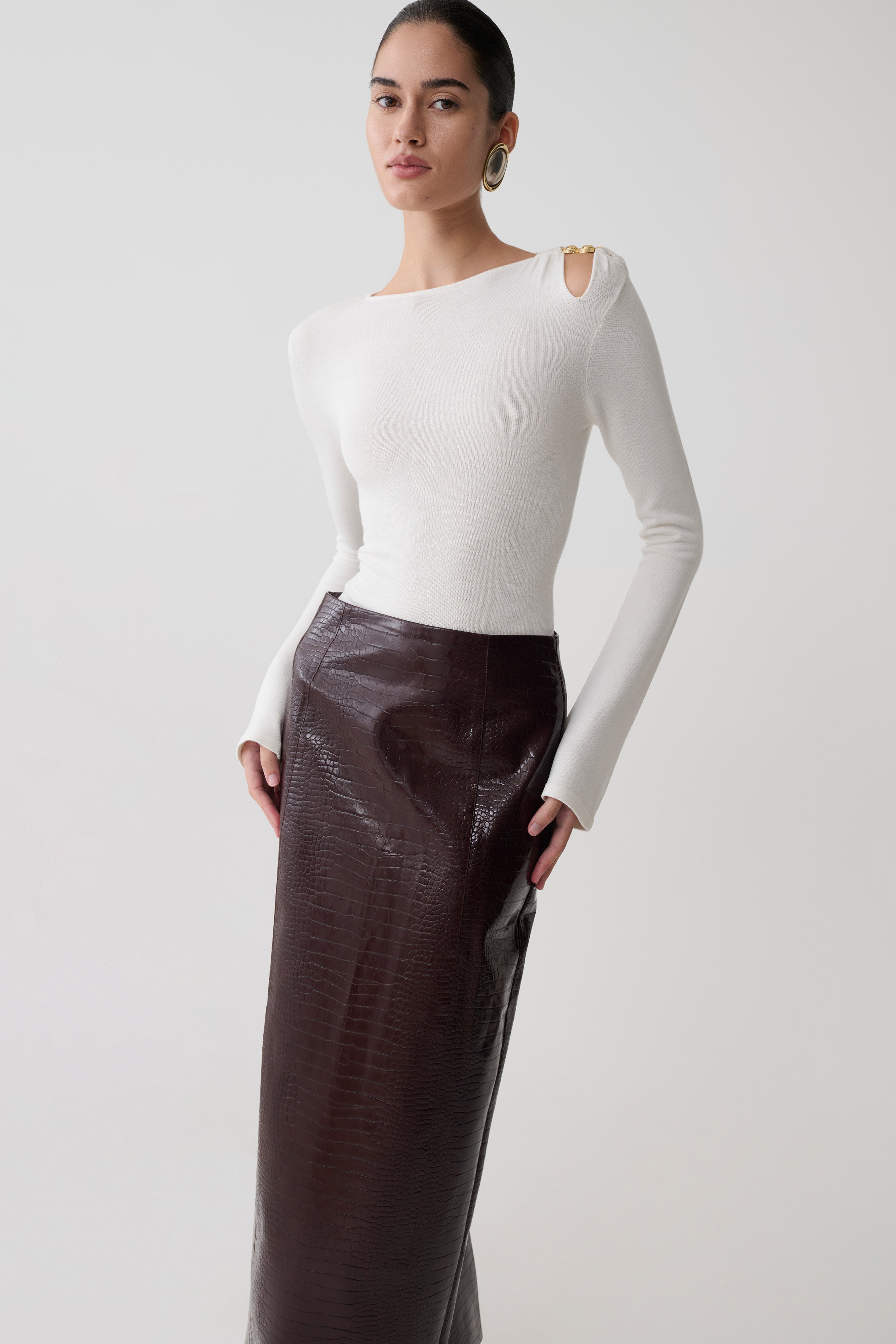 Ricky Knit Long Sleeve Longline Top - Ivory - Image 3