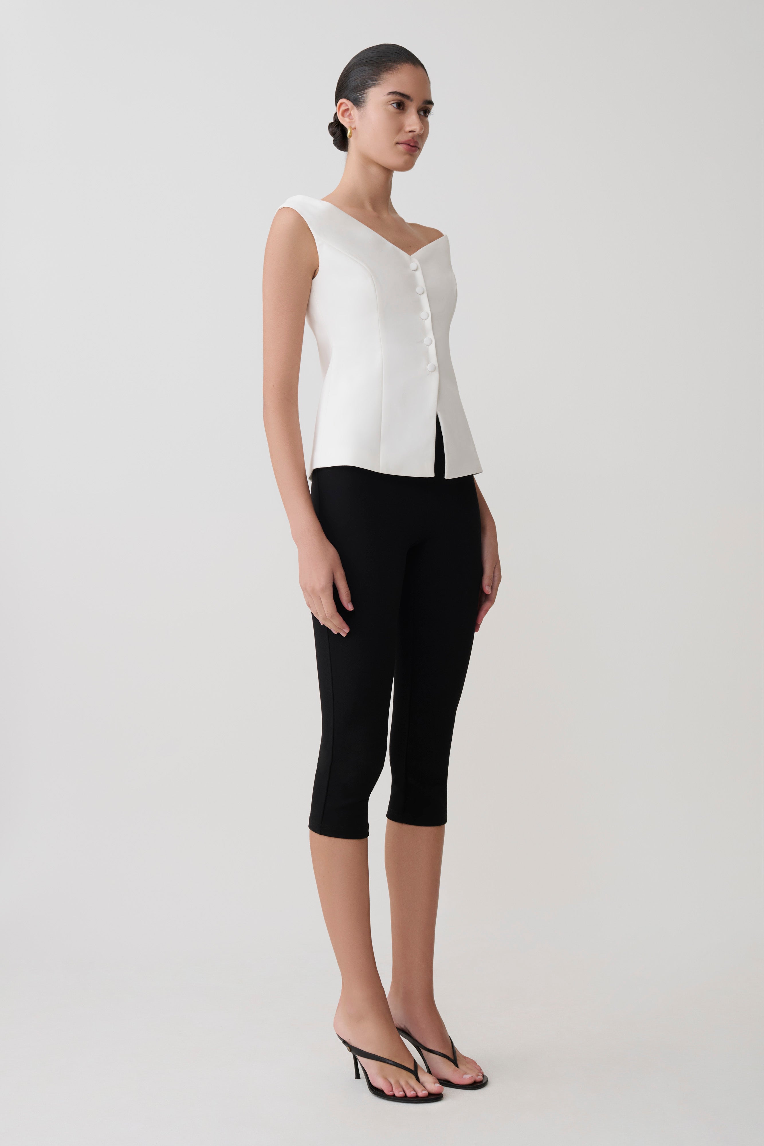 Billie Off Shoulder Sleeveless Button Top - White - Image 8