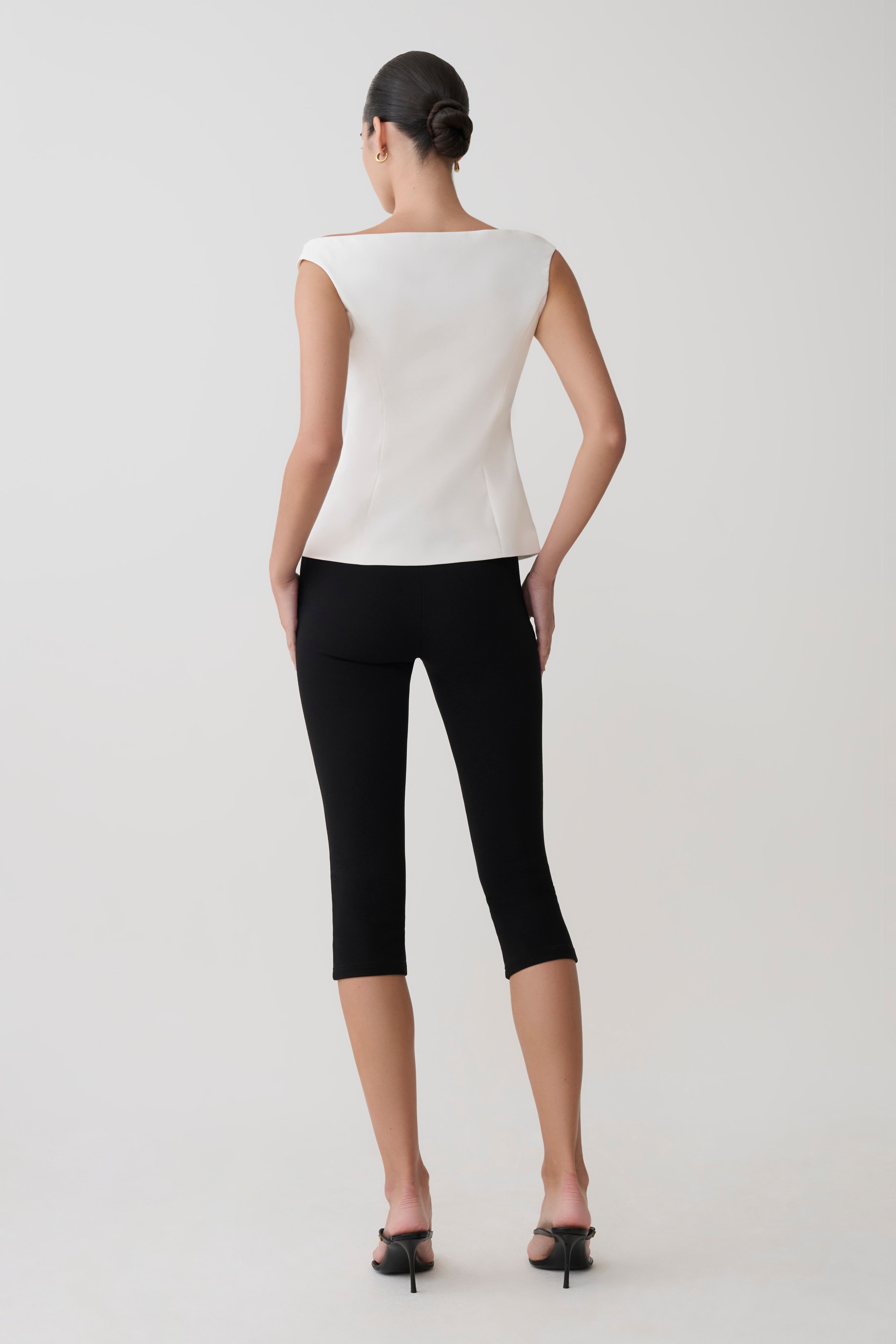 Billie Off Shoulder Sleeveless Button Top - White - Image 9