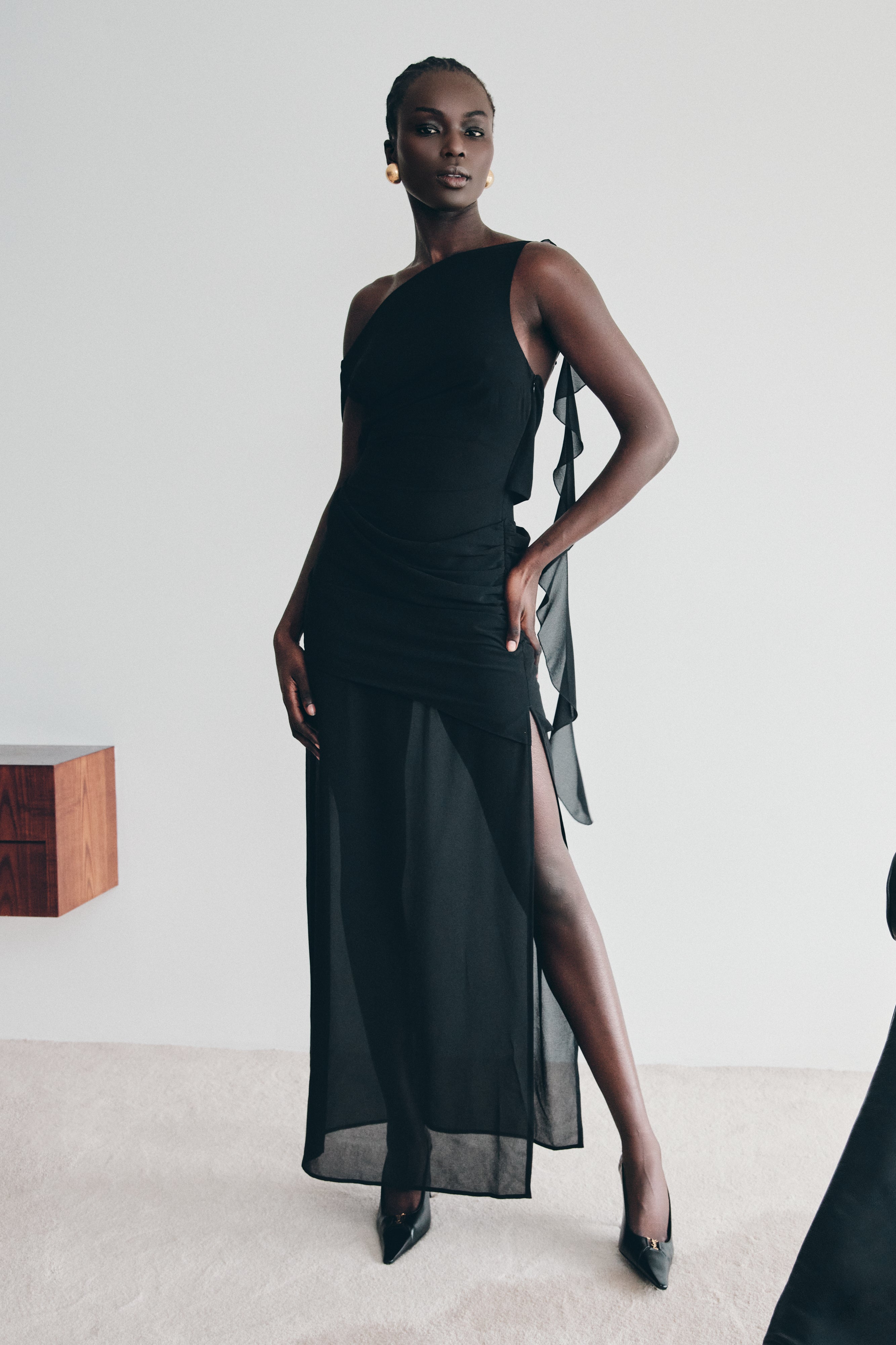 Daria Draped Chiffon Maxi Dress - Black - Image 7
