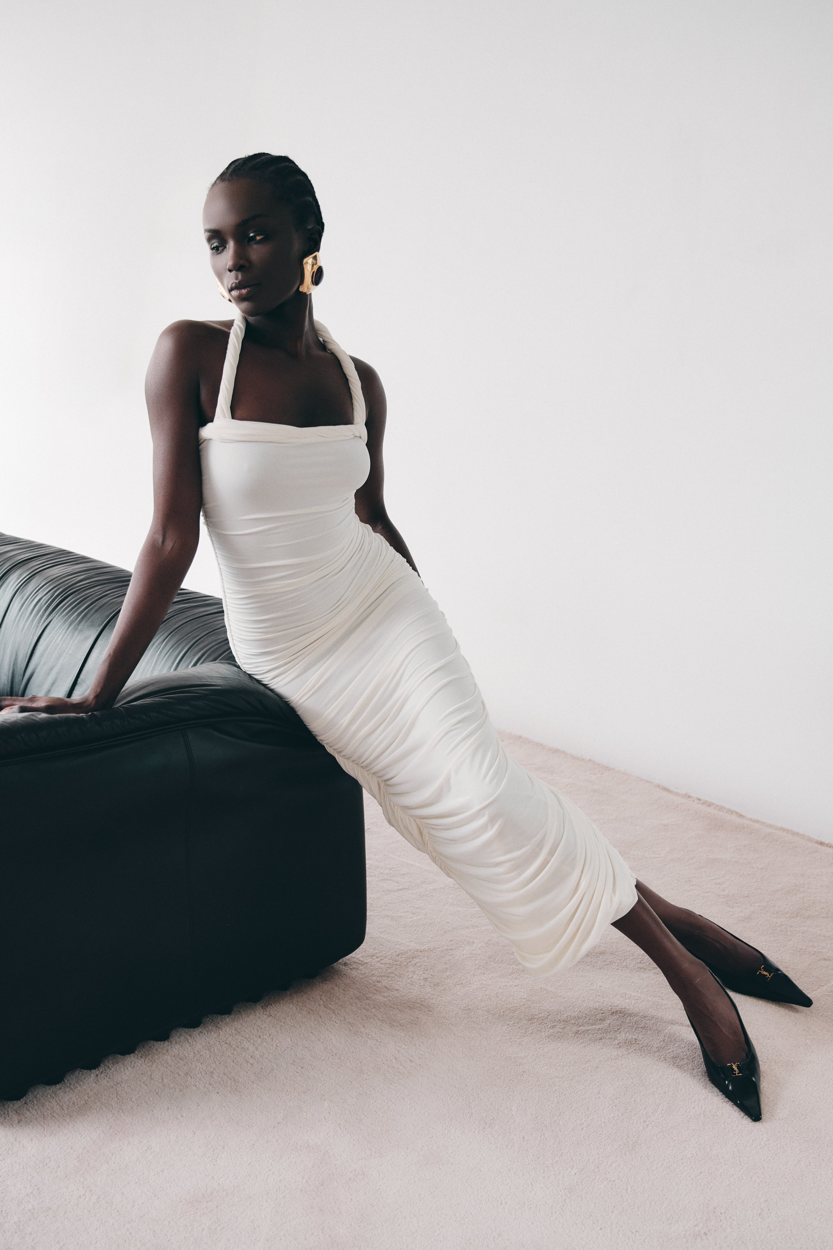 Alternative view of Camila Ruched Halter Midi Dress - Ivory