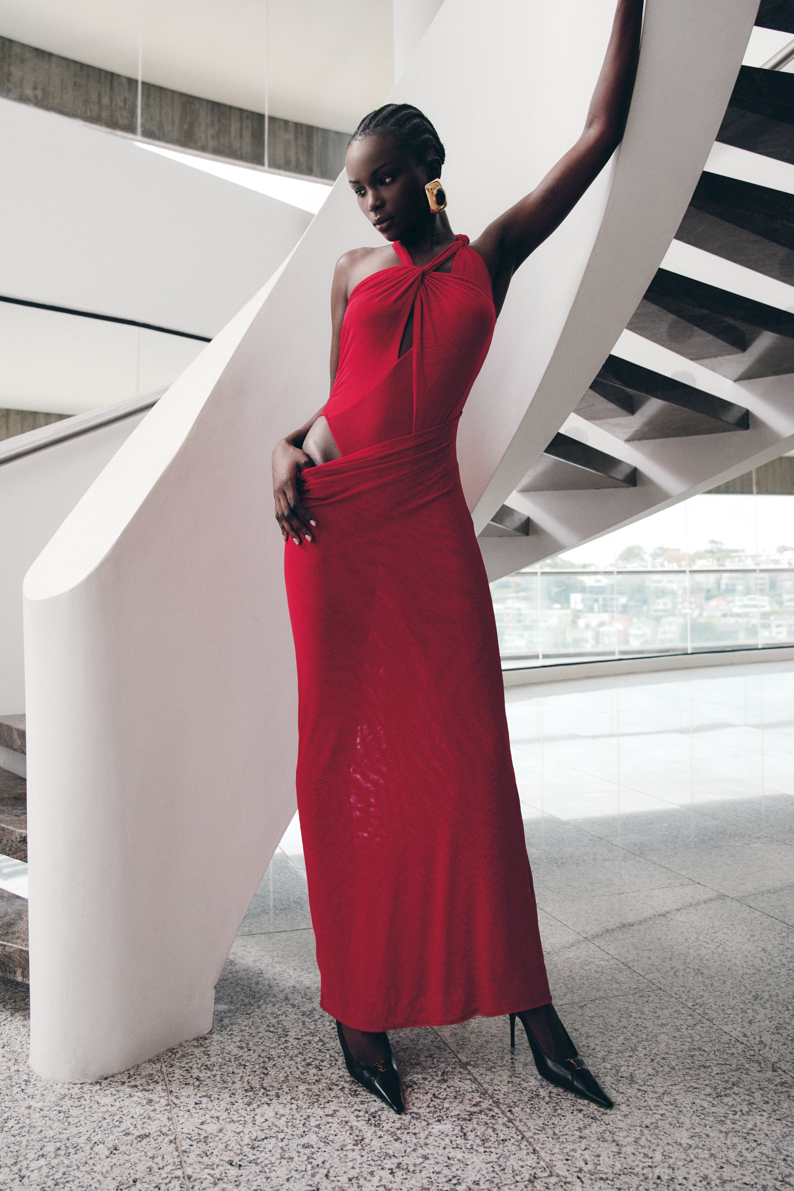Edwina Knotted Mesh Maxi Dress - Red - Image 2