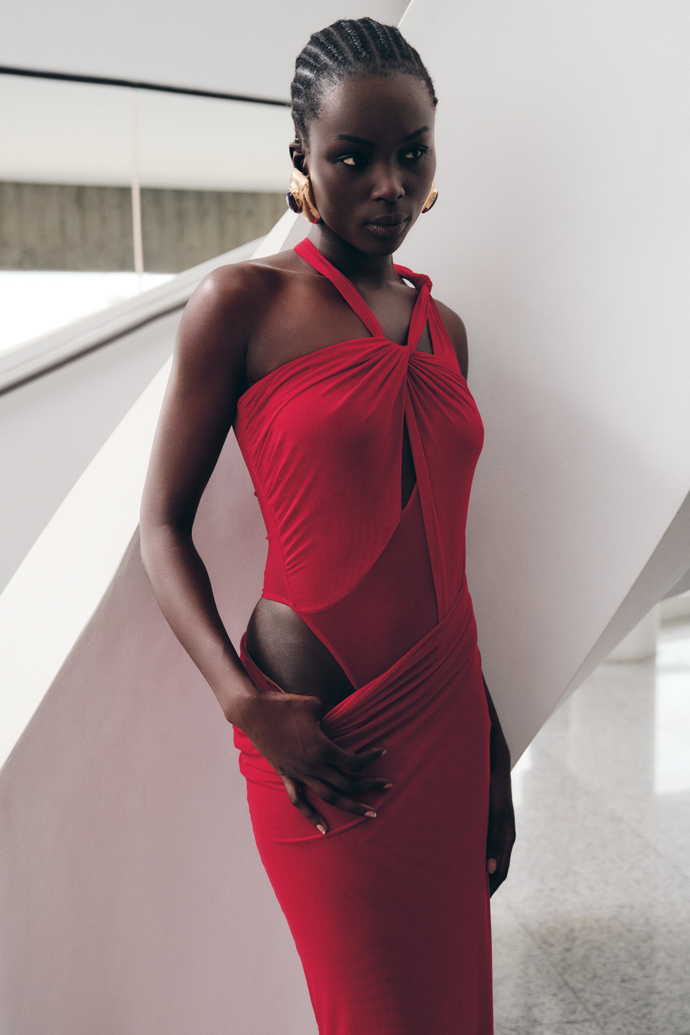 Edwina Knotted Mesh Maxi Dress - Red - Image 3