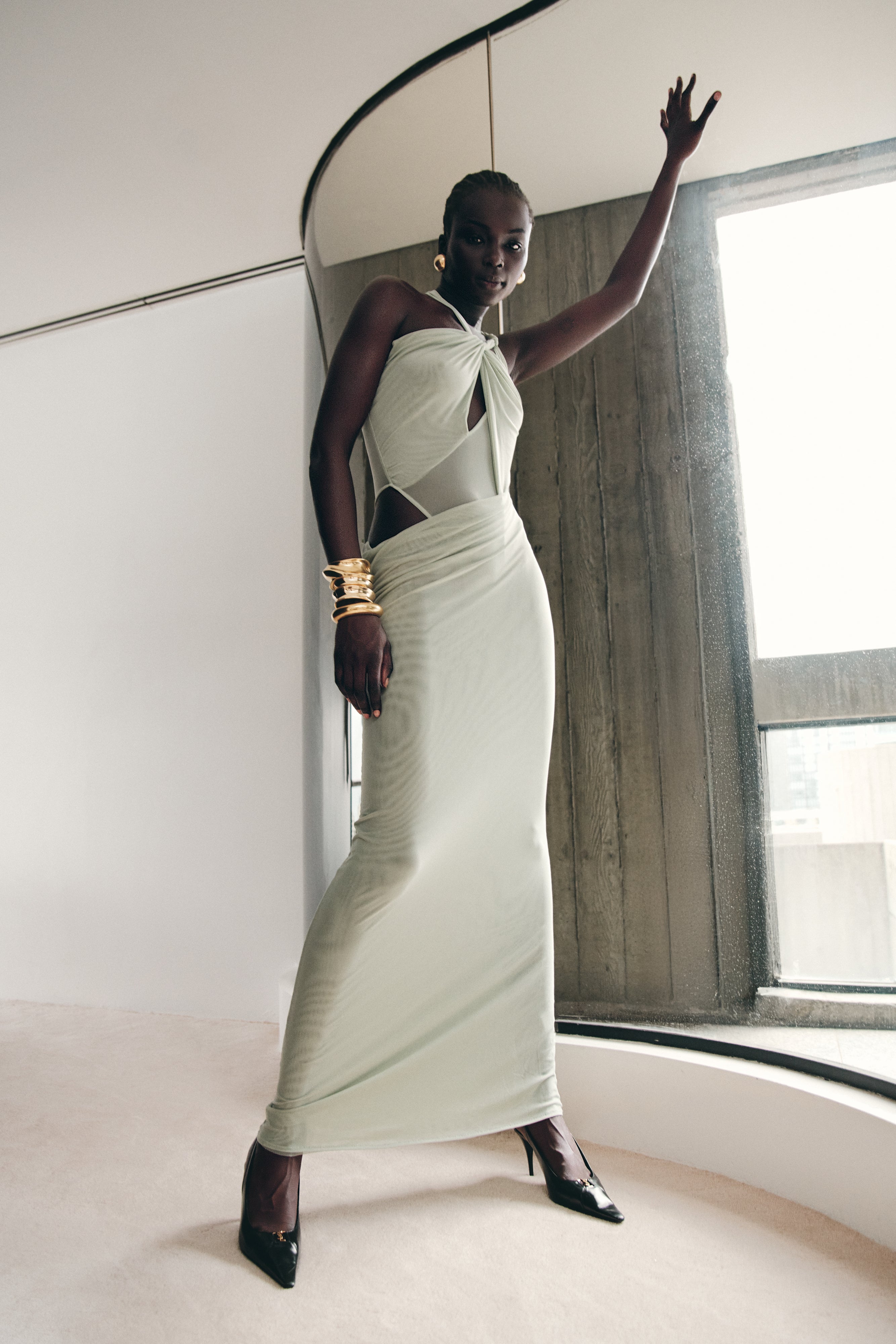 Edwina Knotted Mesh Maxi Dress - Sage - Image 3