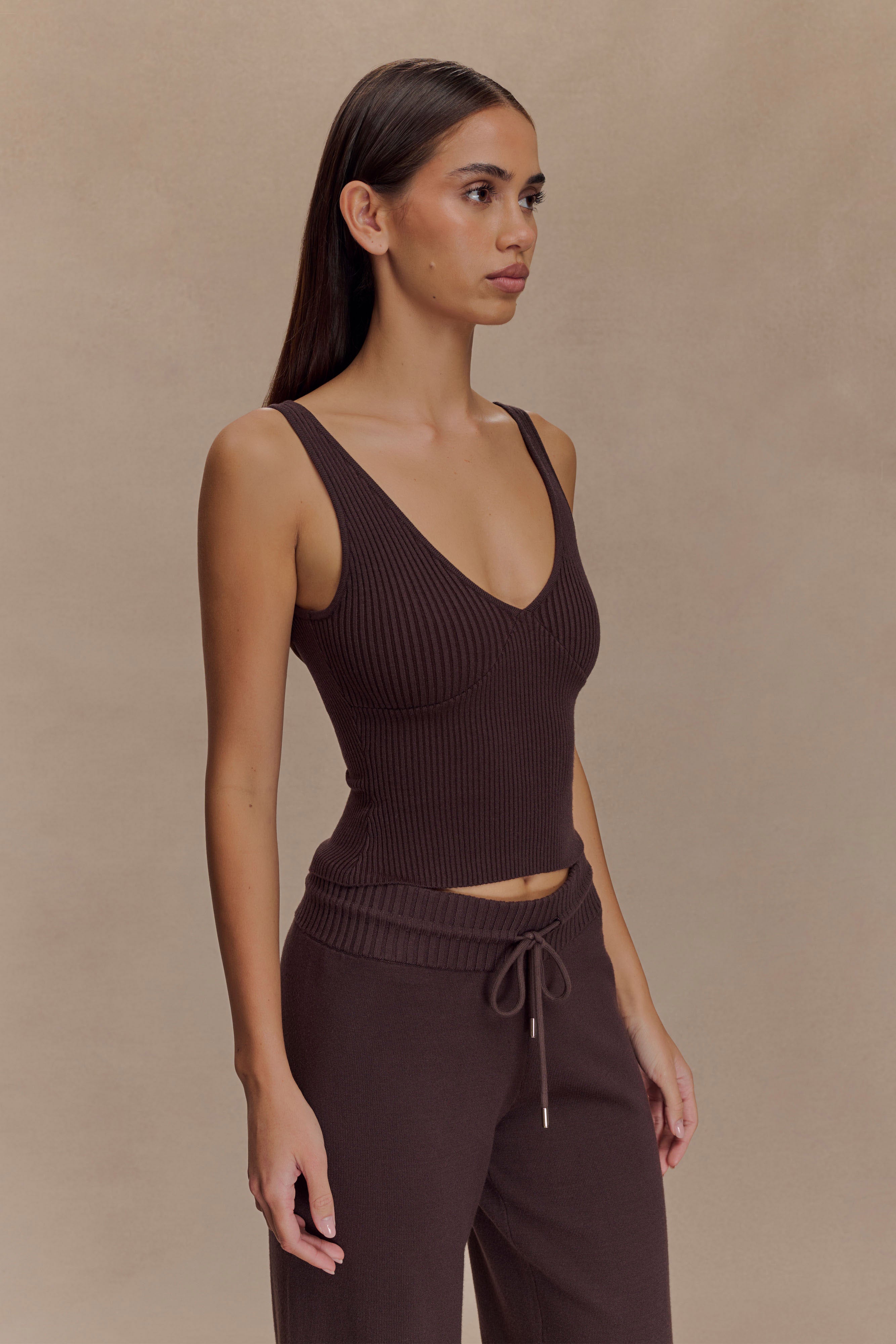 Natalya Ribbed Knit Cami Top - Dark Chocolate - Image 4