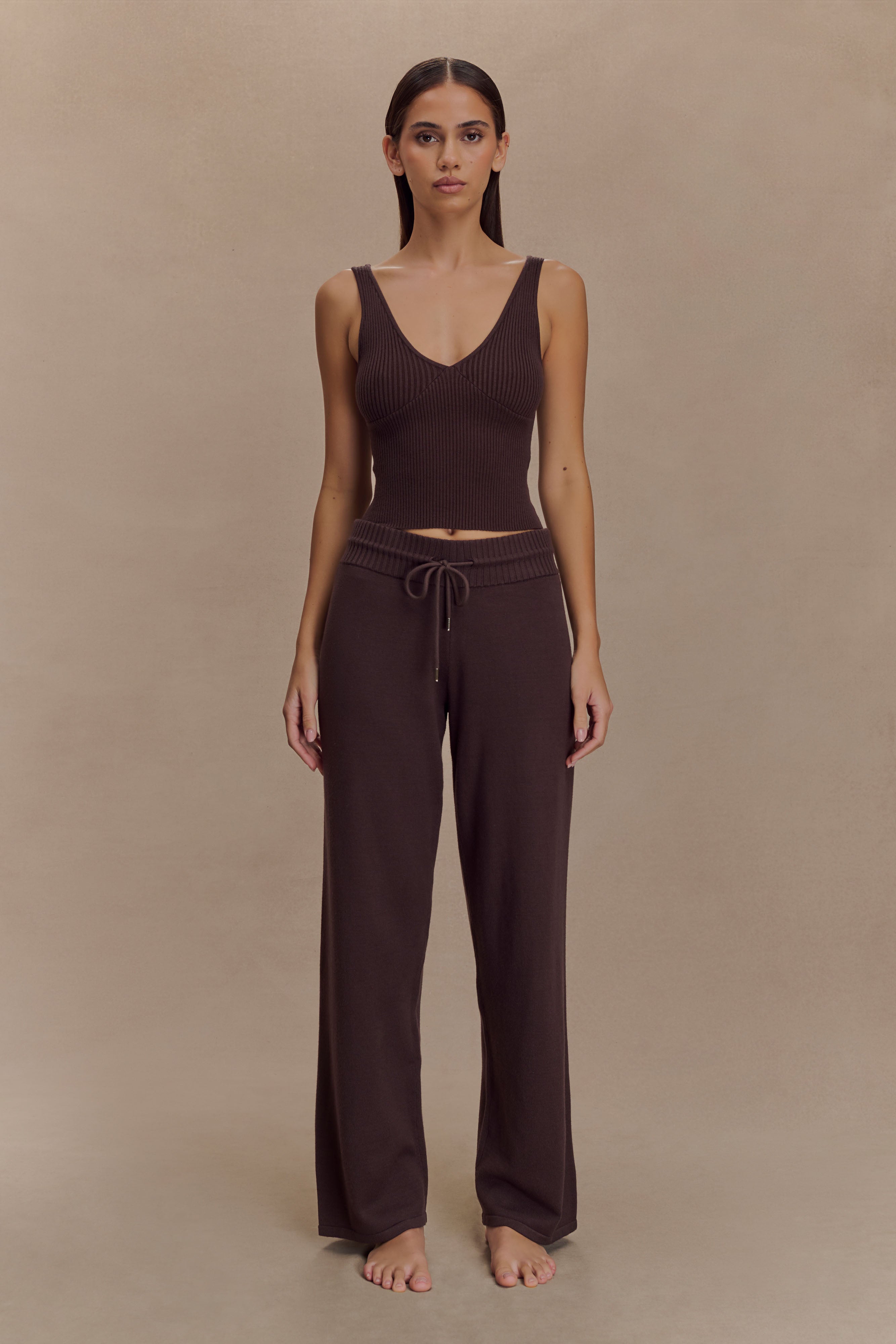Natalya Ribbed Knit Cami Top - Dark Chocolate - Image 5