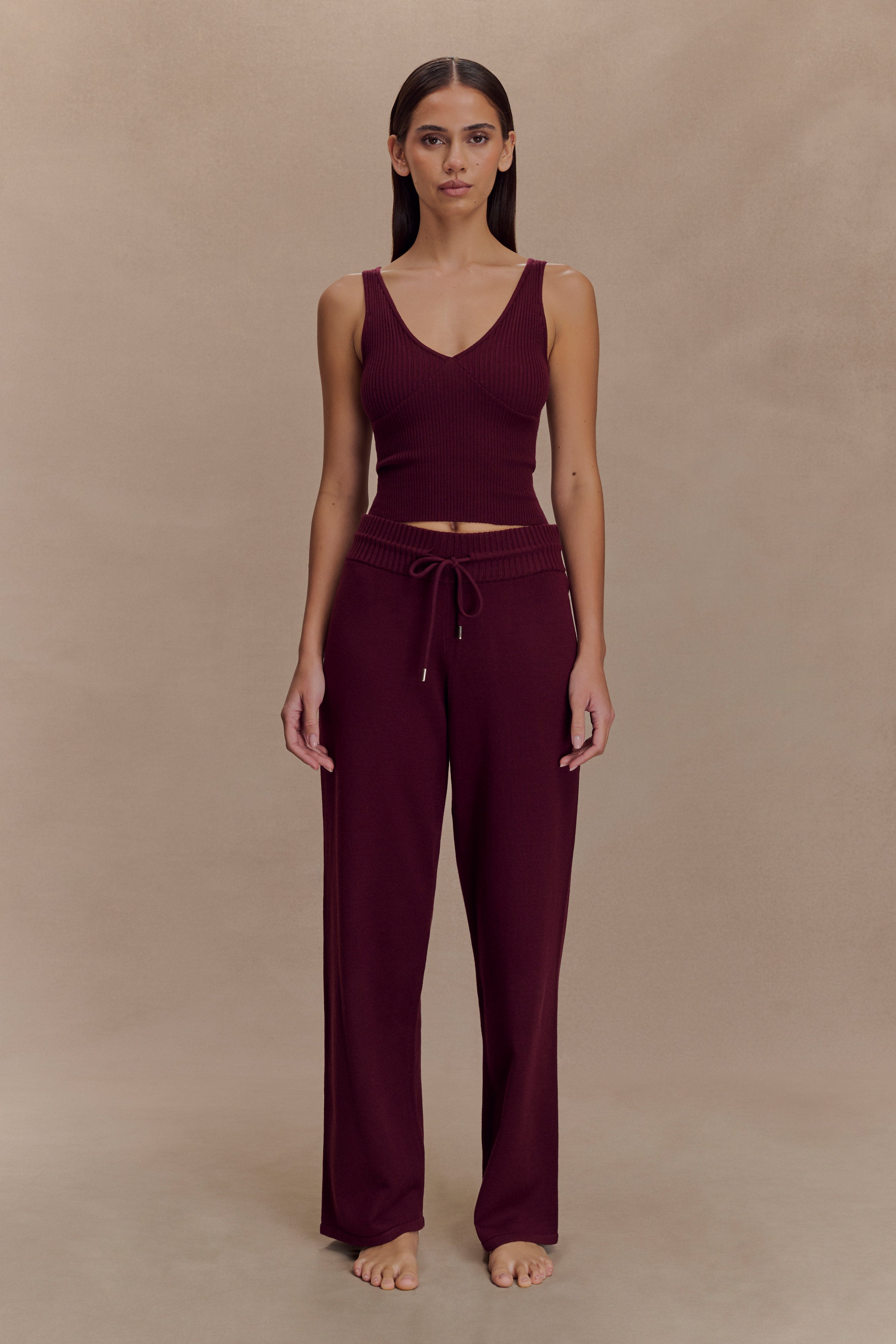 Natalya Ribbed Knit Cami Top - Merlot - Image 4
