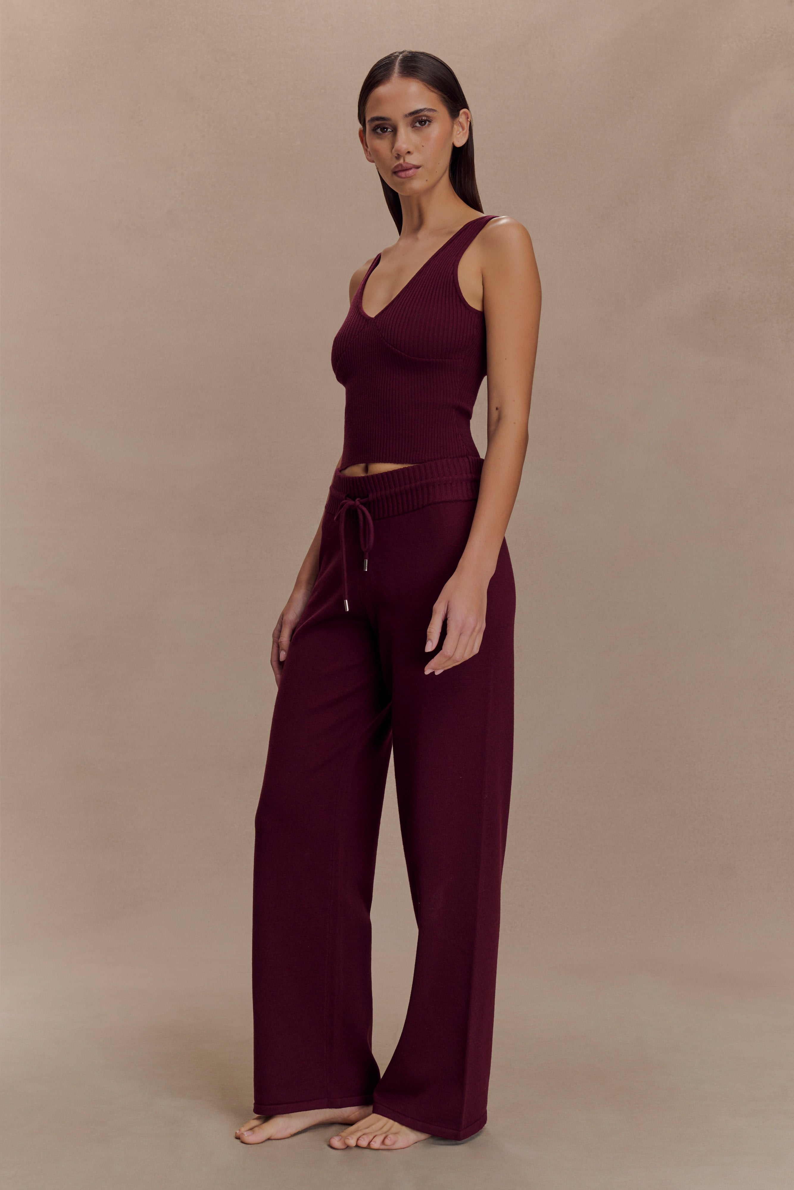 Natalya Ribbed Knit Cami Top - Merlot - Image 3