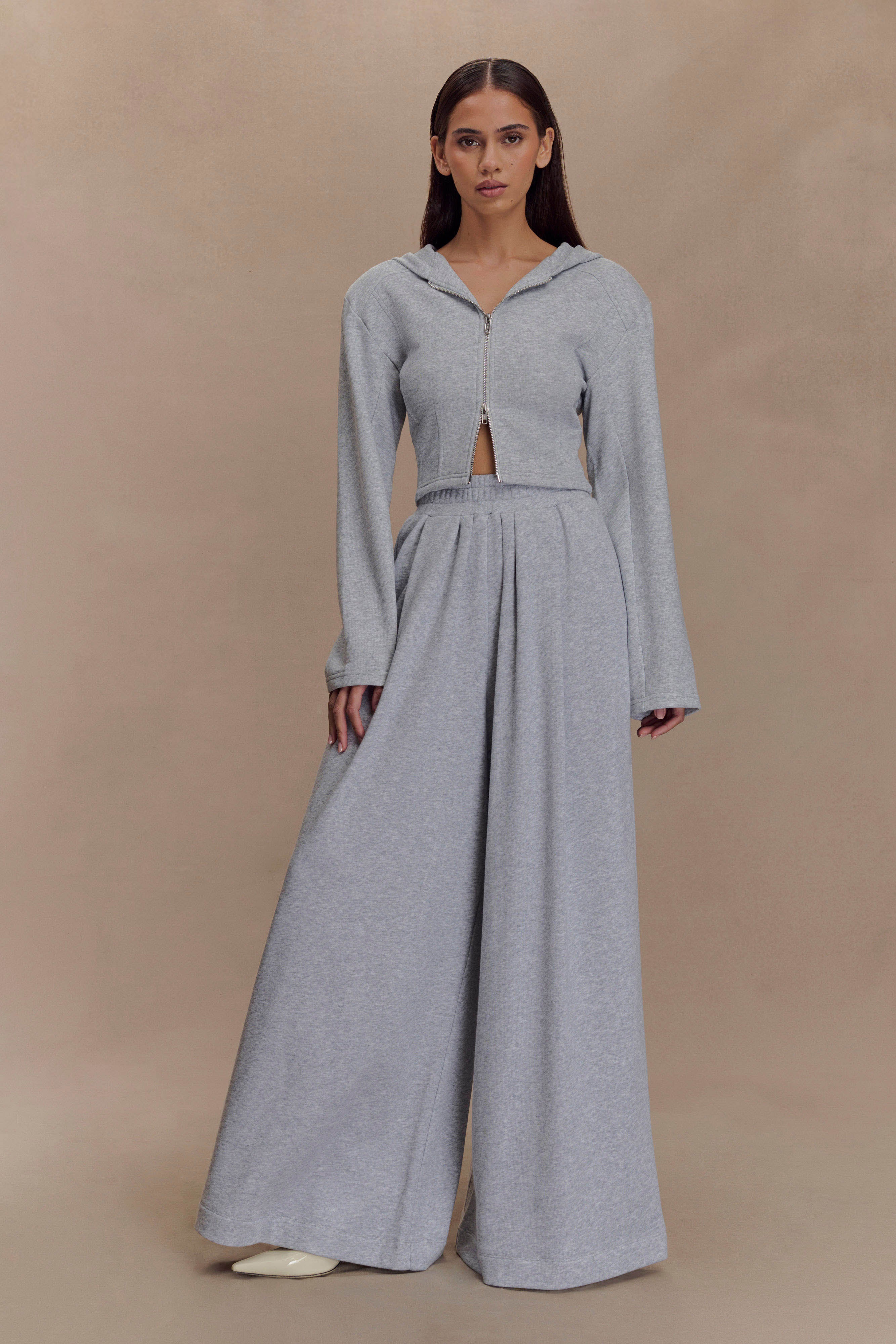 Aspen Gathered Wide Leg Jogger - Light Grey Marle - Image 6