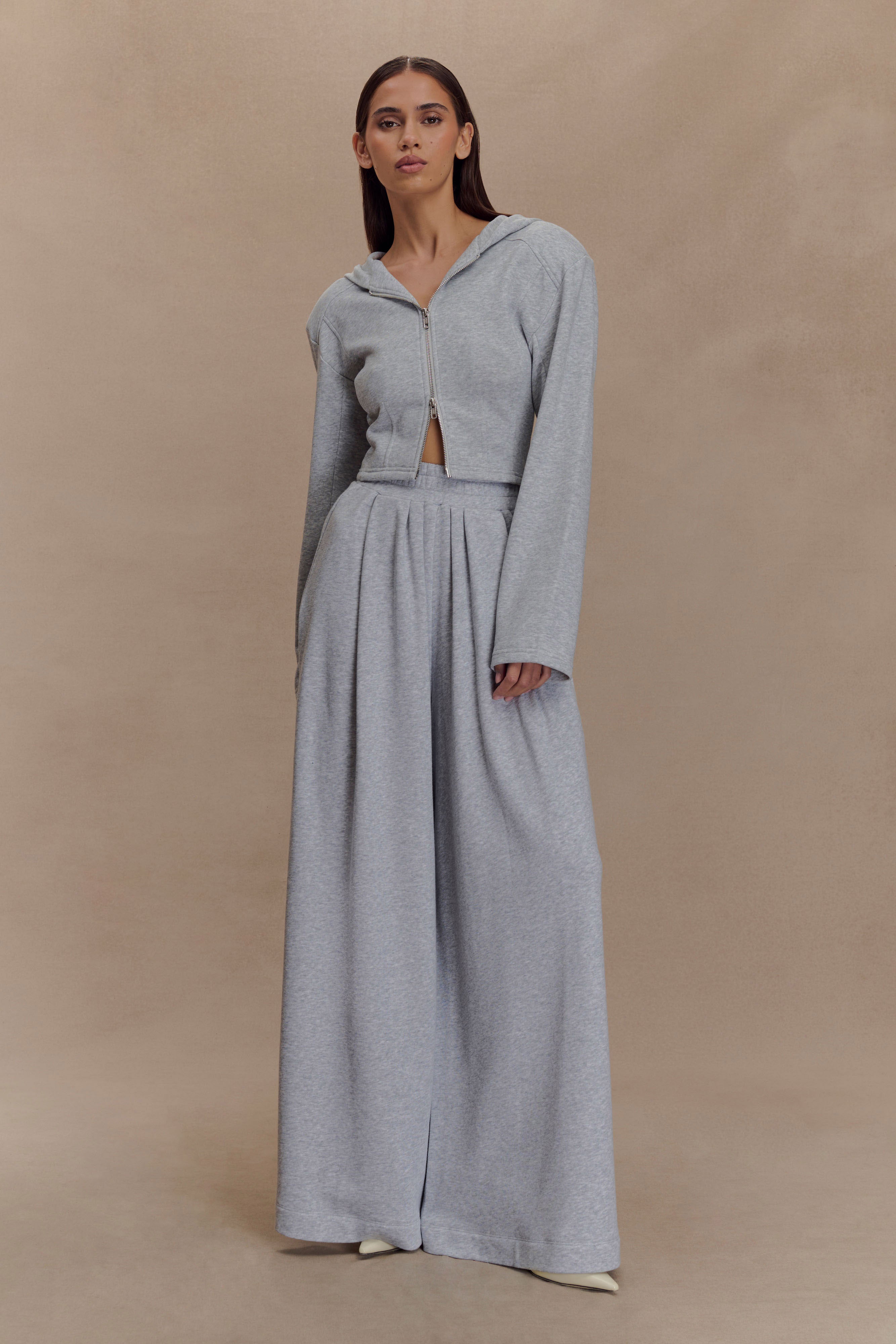 Aspen Gathered Wide Leg Jogger - Light Grey Marle - Image 5