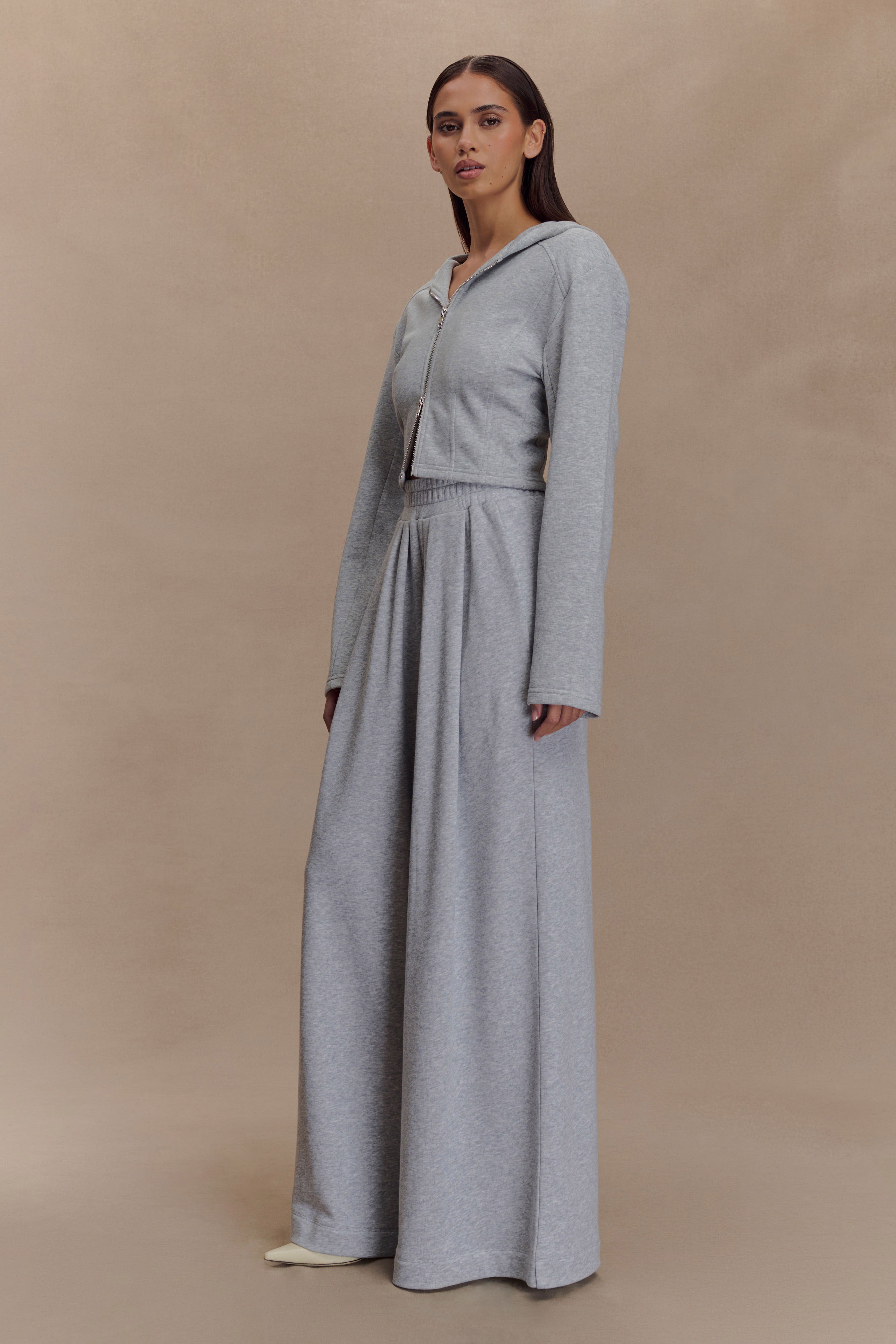 Aspen Gathered Wide Leg Jogger - Light Grey Marle - Image 4