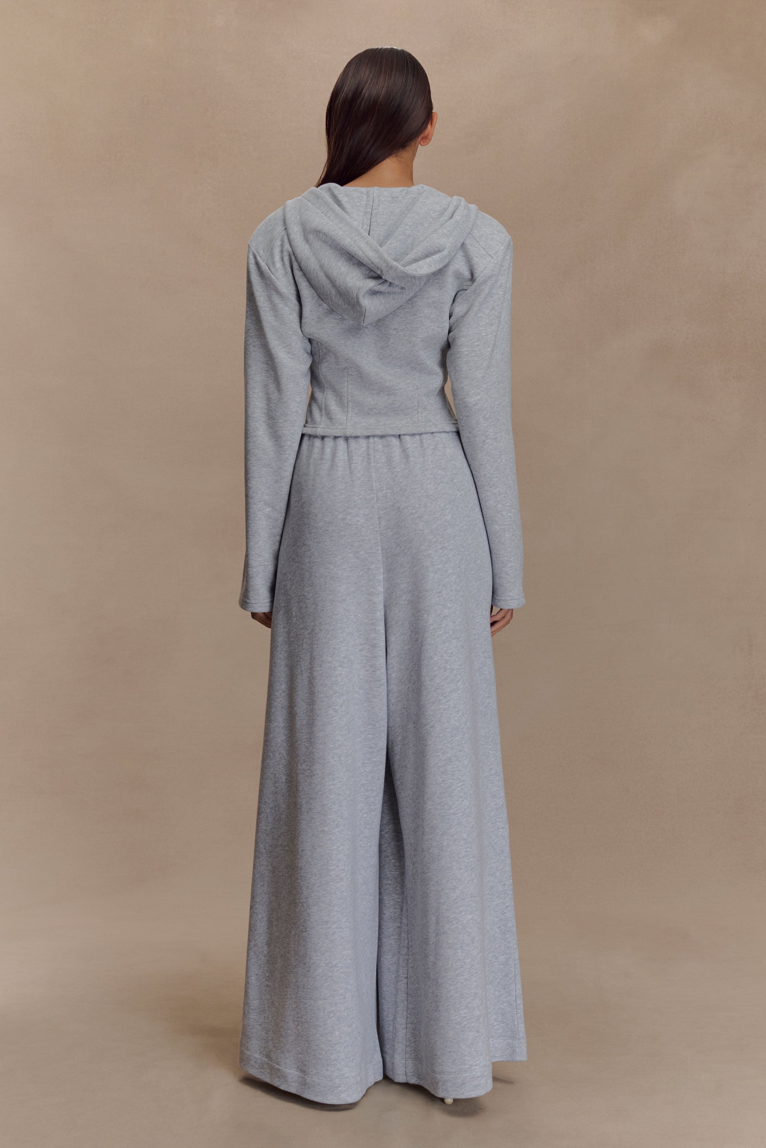 Alternative view of Aspen Gathered Wide Leg Jogger - Light Grey Marle