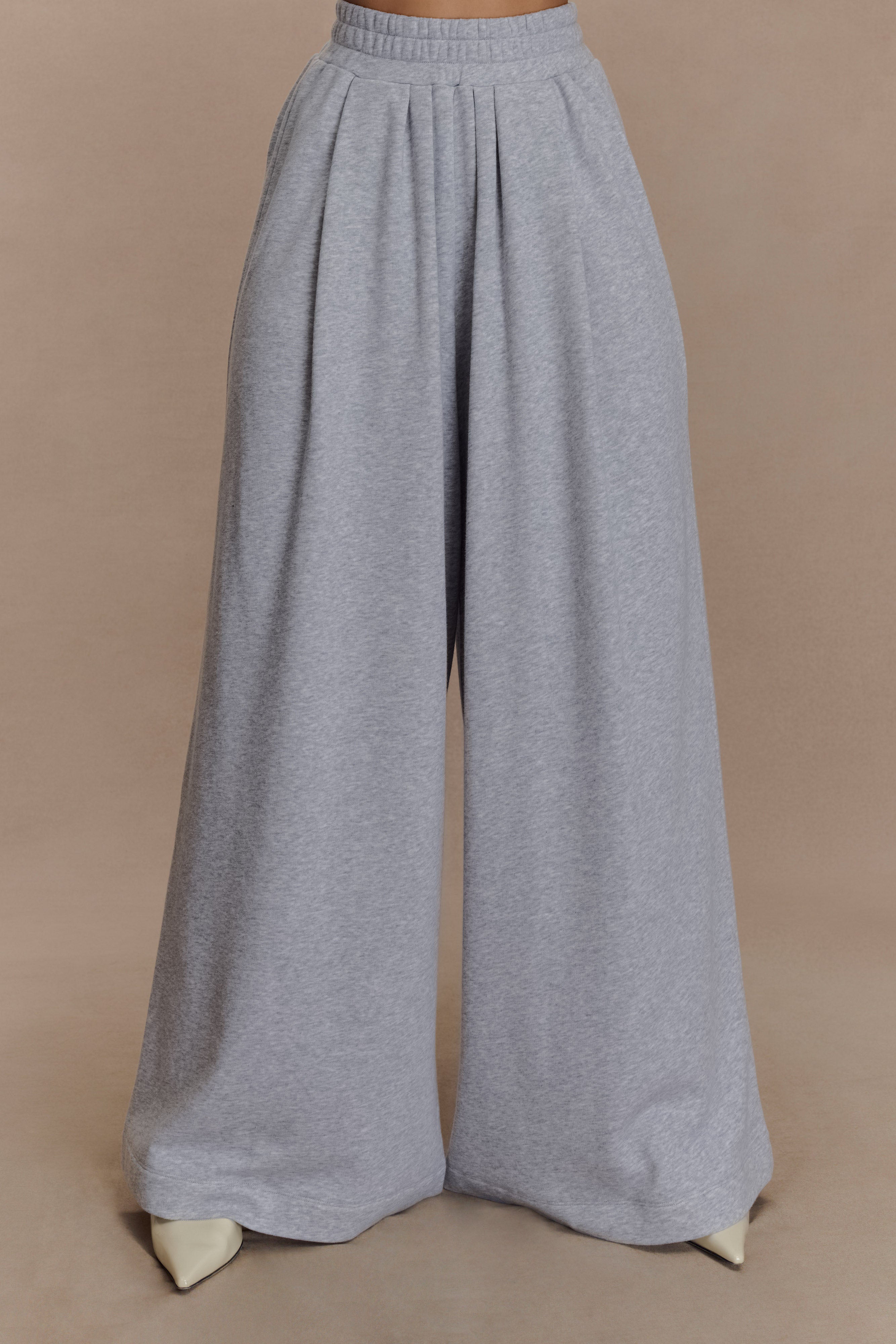 Aspen Gathered Wide Leg Jogger - Light Grey Marle - Image 3