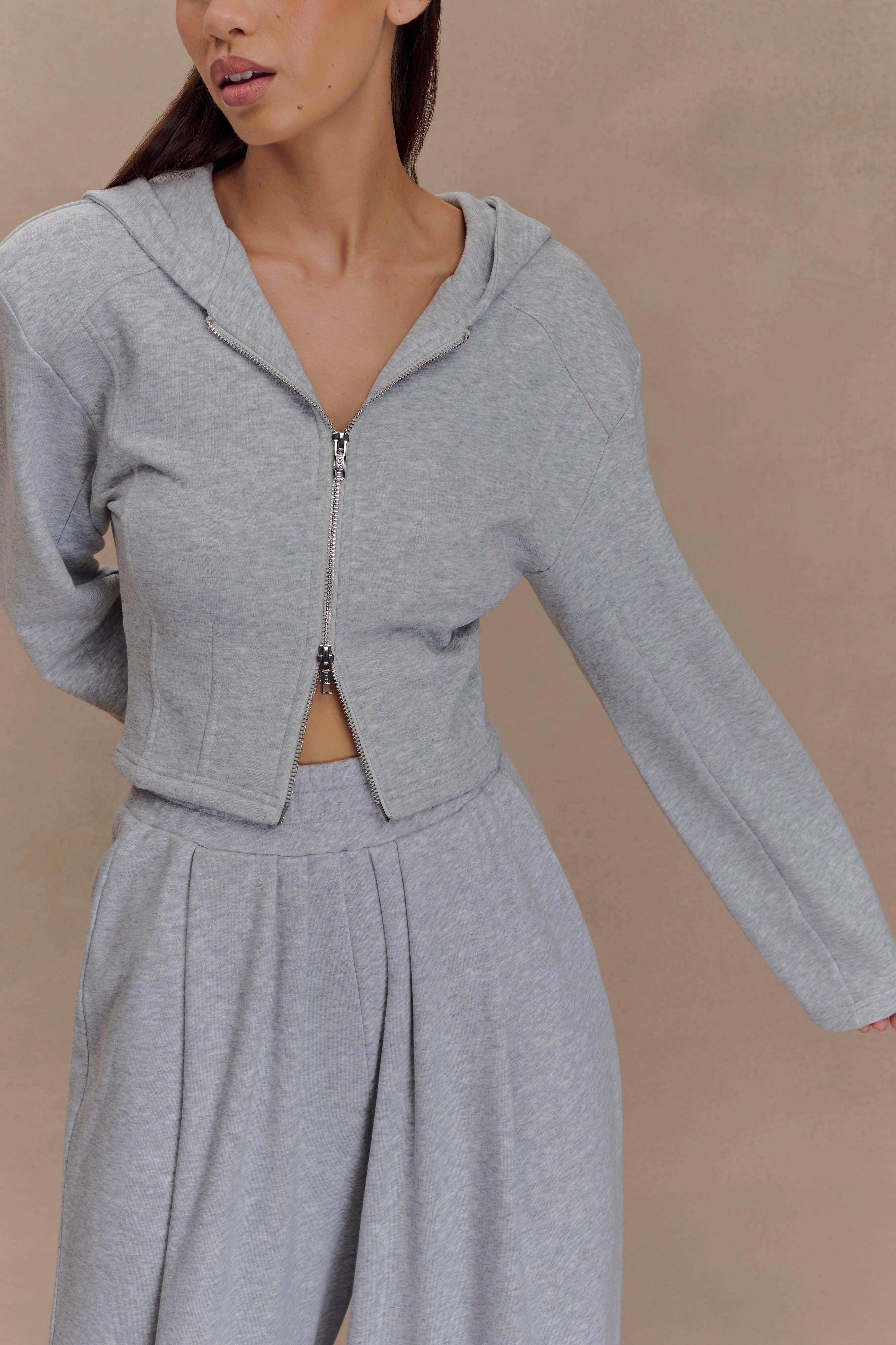 Quinn Zip Up Hoodie - Light Grey Marle - Image 3