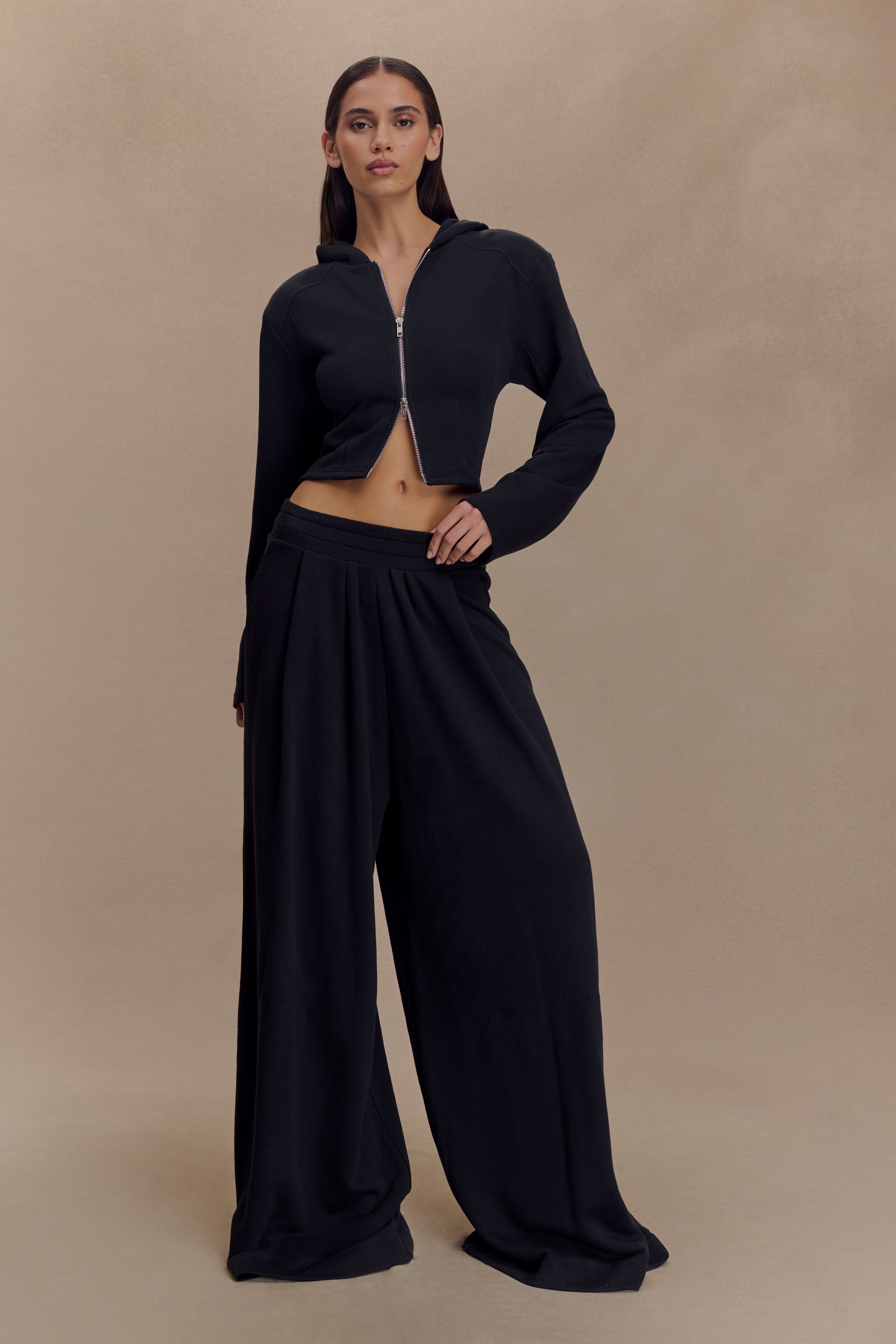 Aspen Gathered Wide Leg Jogger - Black - Image 4