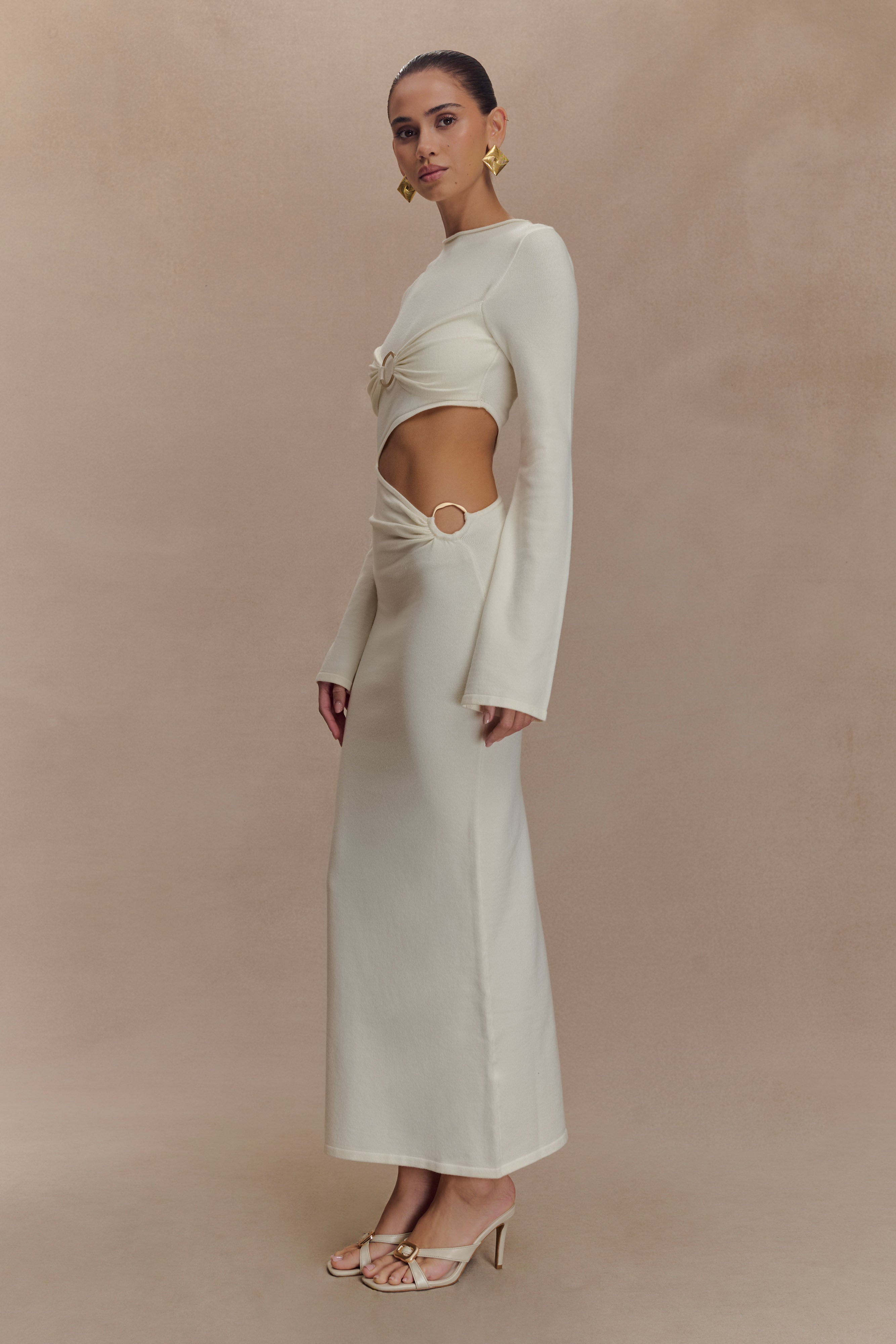 Azariah Long Sleeve Knit Midi Dress - Ivory - Image 4