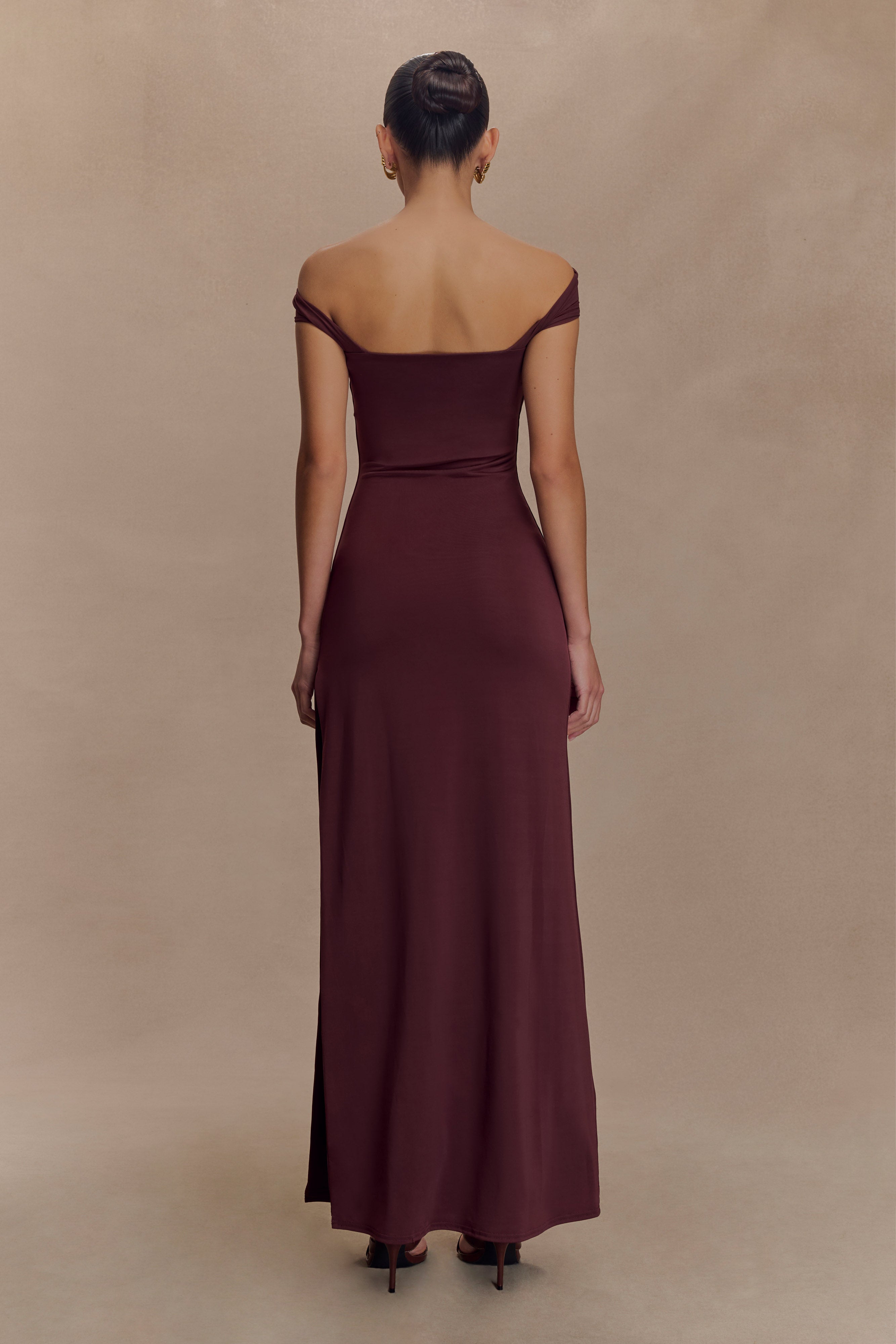 Aurora Slinky And Mesh Split Maxi Dress - Mahogany - Image 5