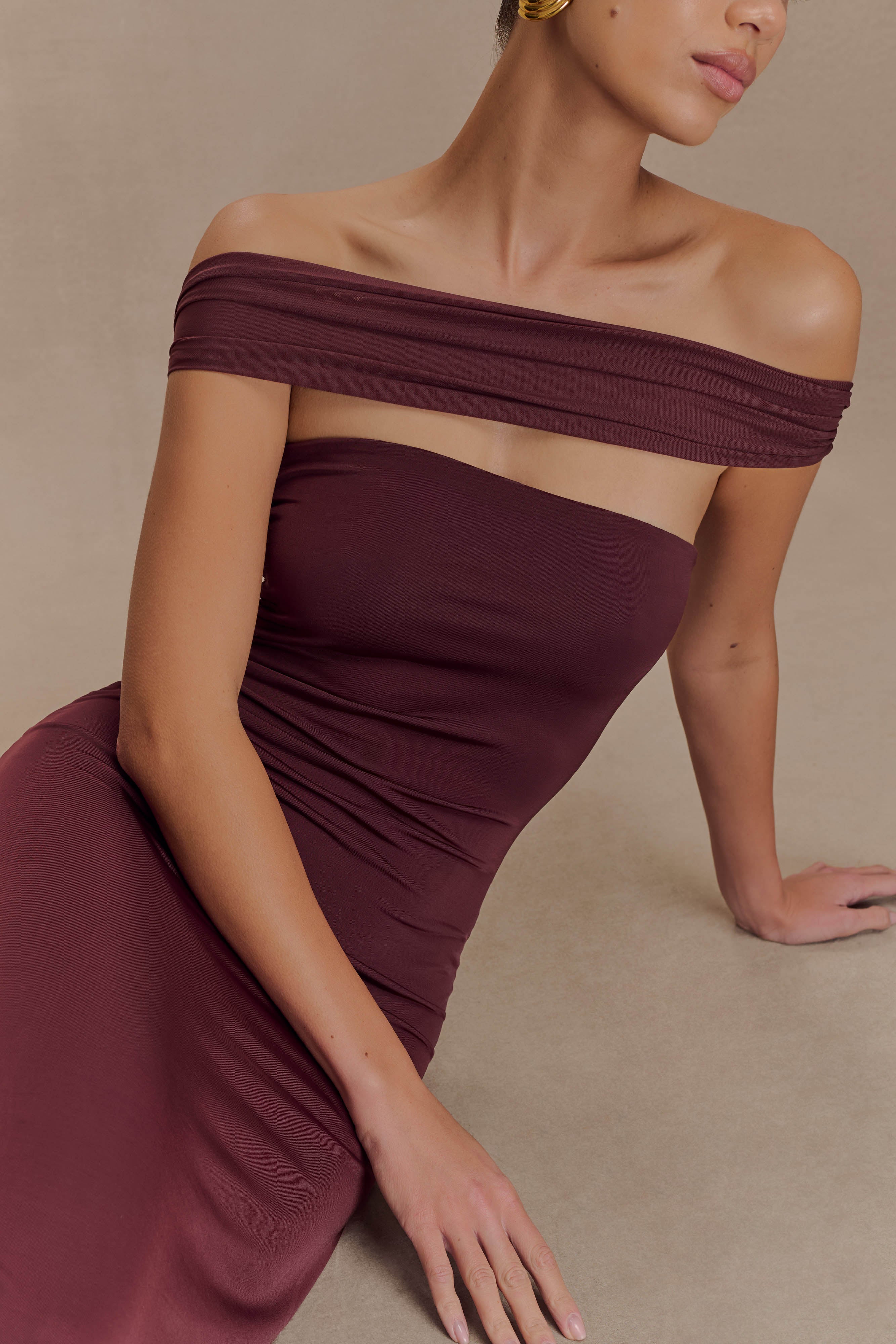 Alternative view of Aurora Slinky And Mesh Split Maxi Dress - Mahogany