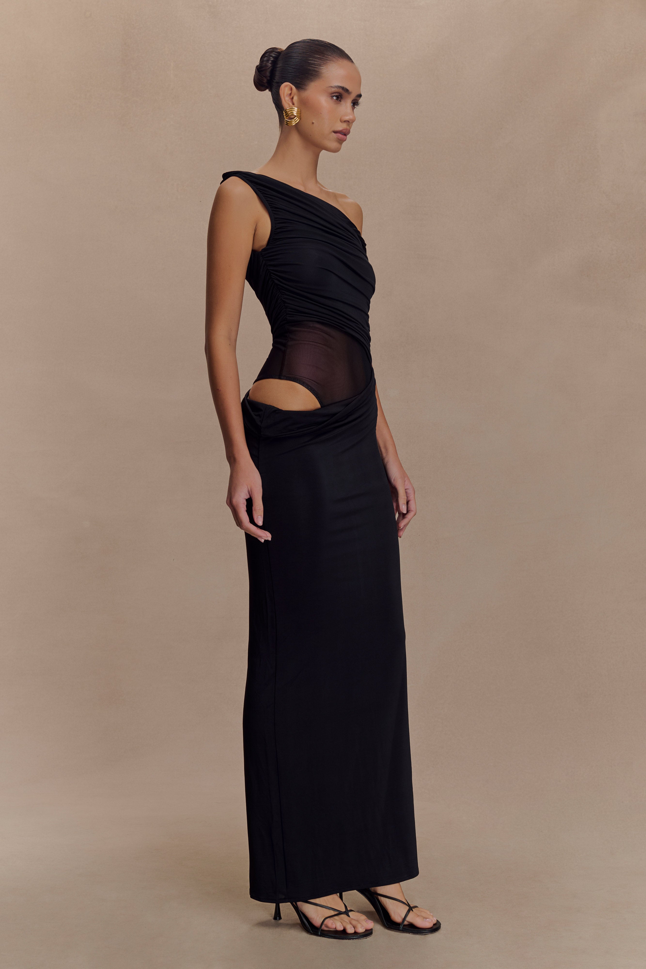 Callen One Shoulder Slinky Maxi Dress - Black - Image 4