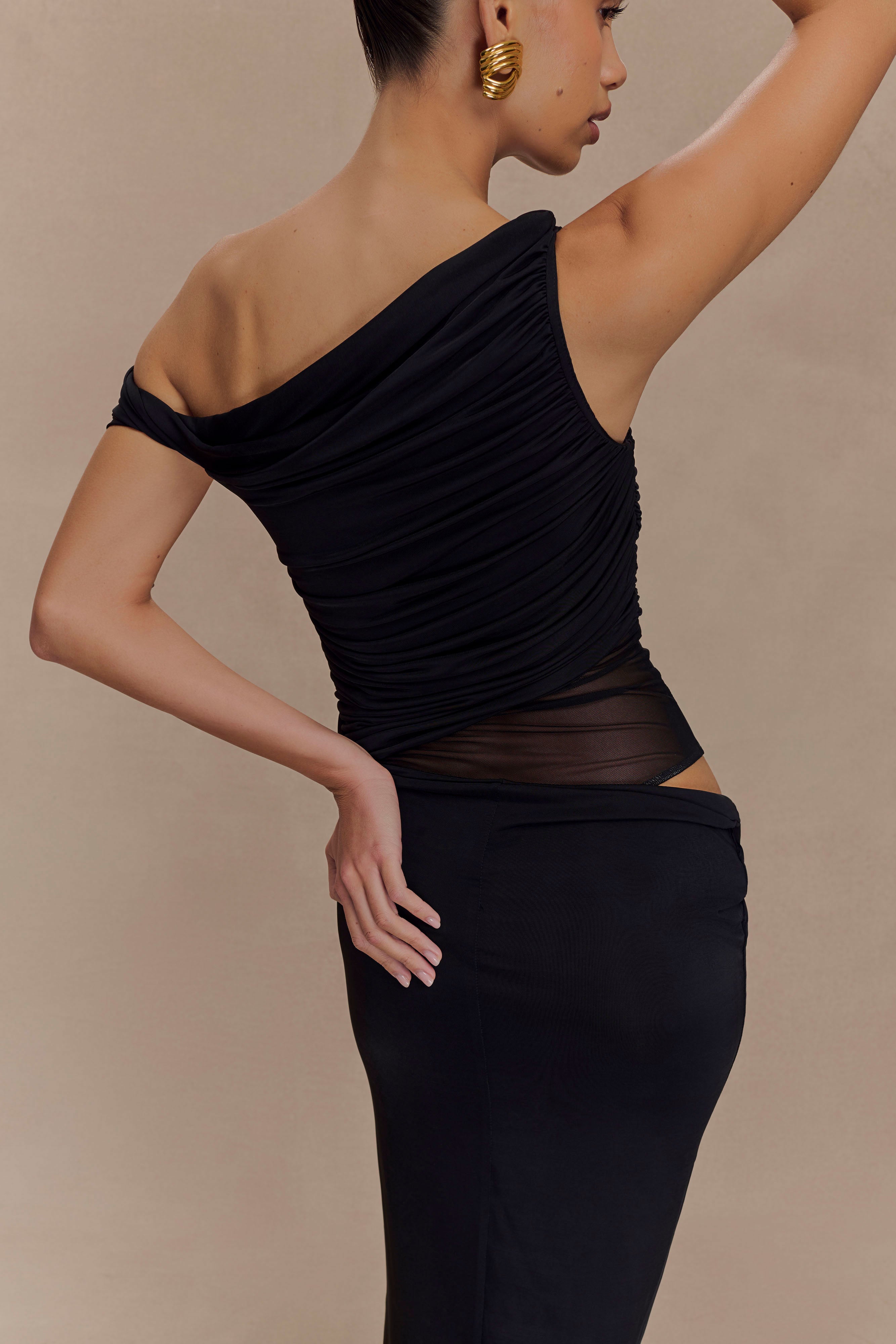 Callen One Shoulder Slinky Maxi Dress - Black - Image 2